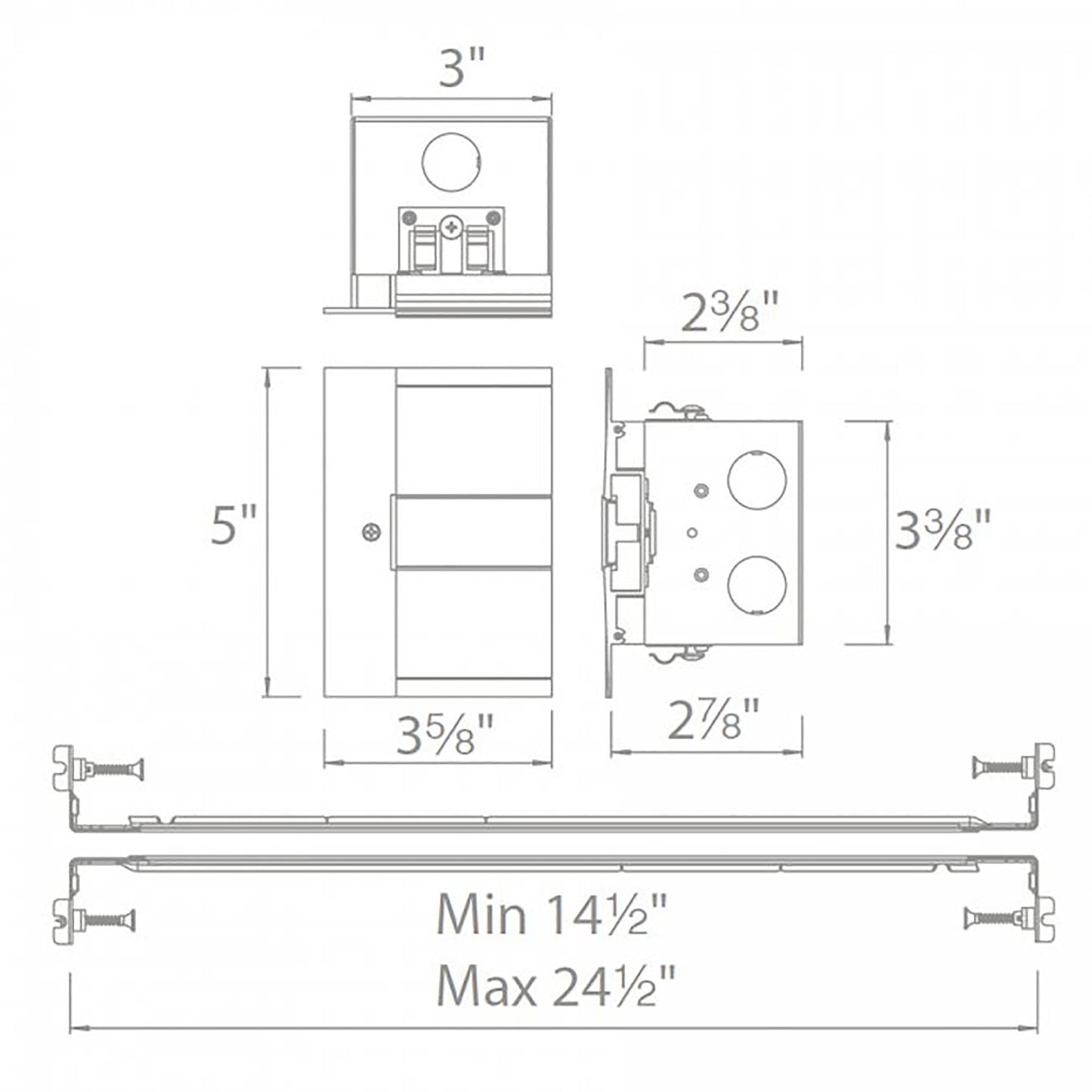 InvisiLED Power Feed for Symmetrical Recessed Channel - line drawing.