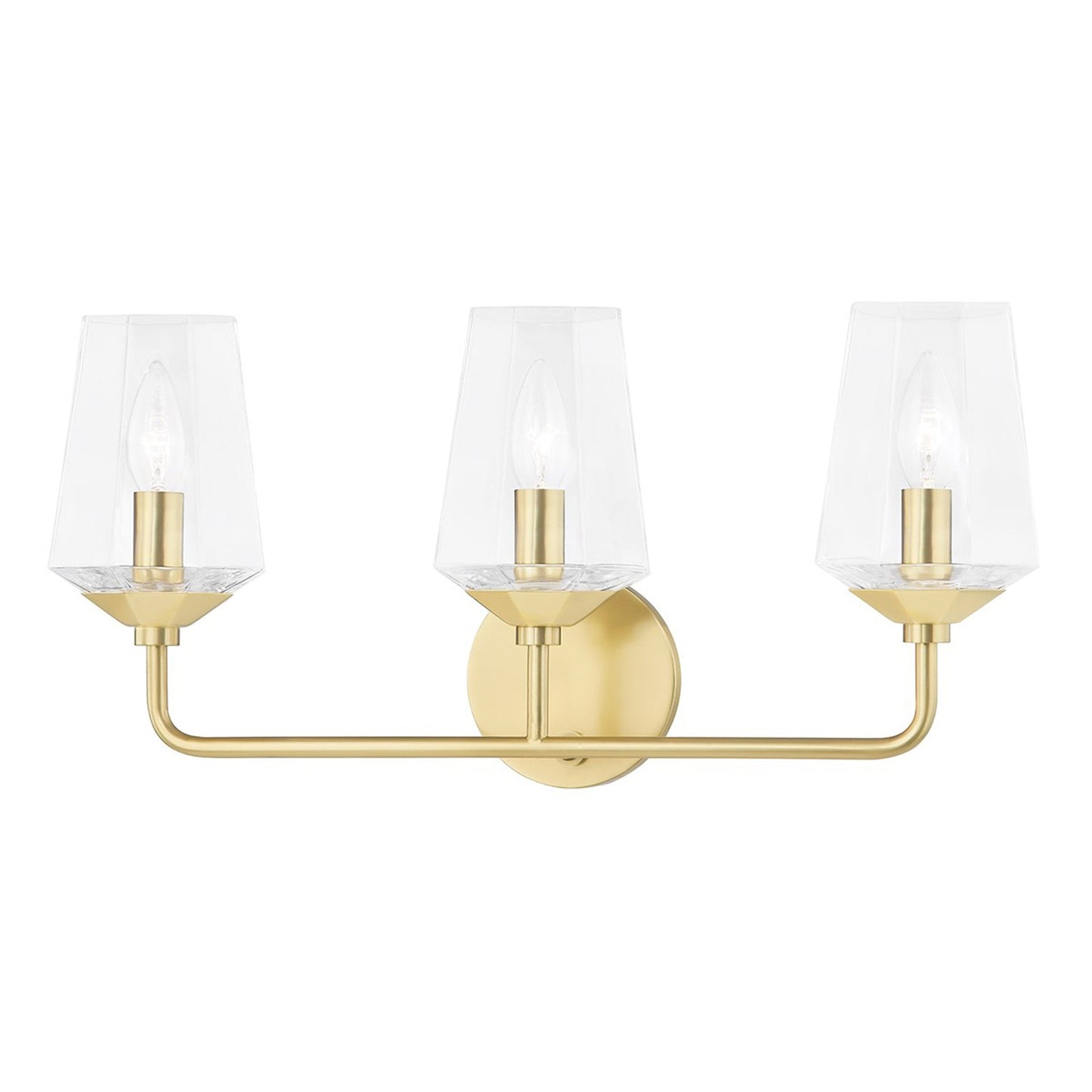 Kayla 3-Light Bath Vanity Light in Aged Brass.