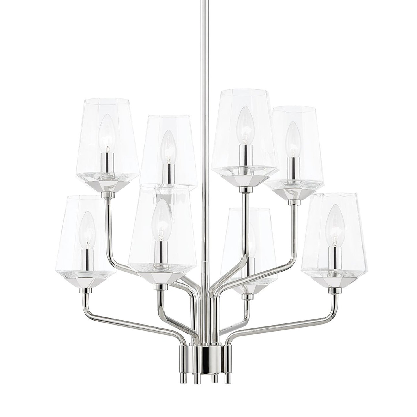 Kayla Chandelier in Polished Nickel.