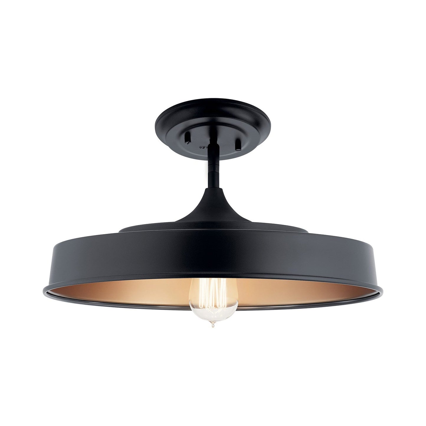 Elias LED Semi Flush Ceiling Light in Black.