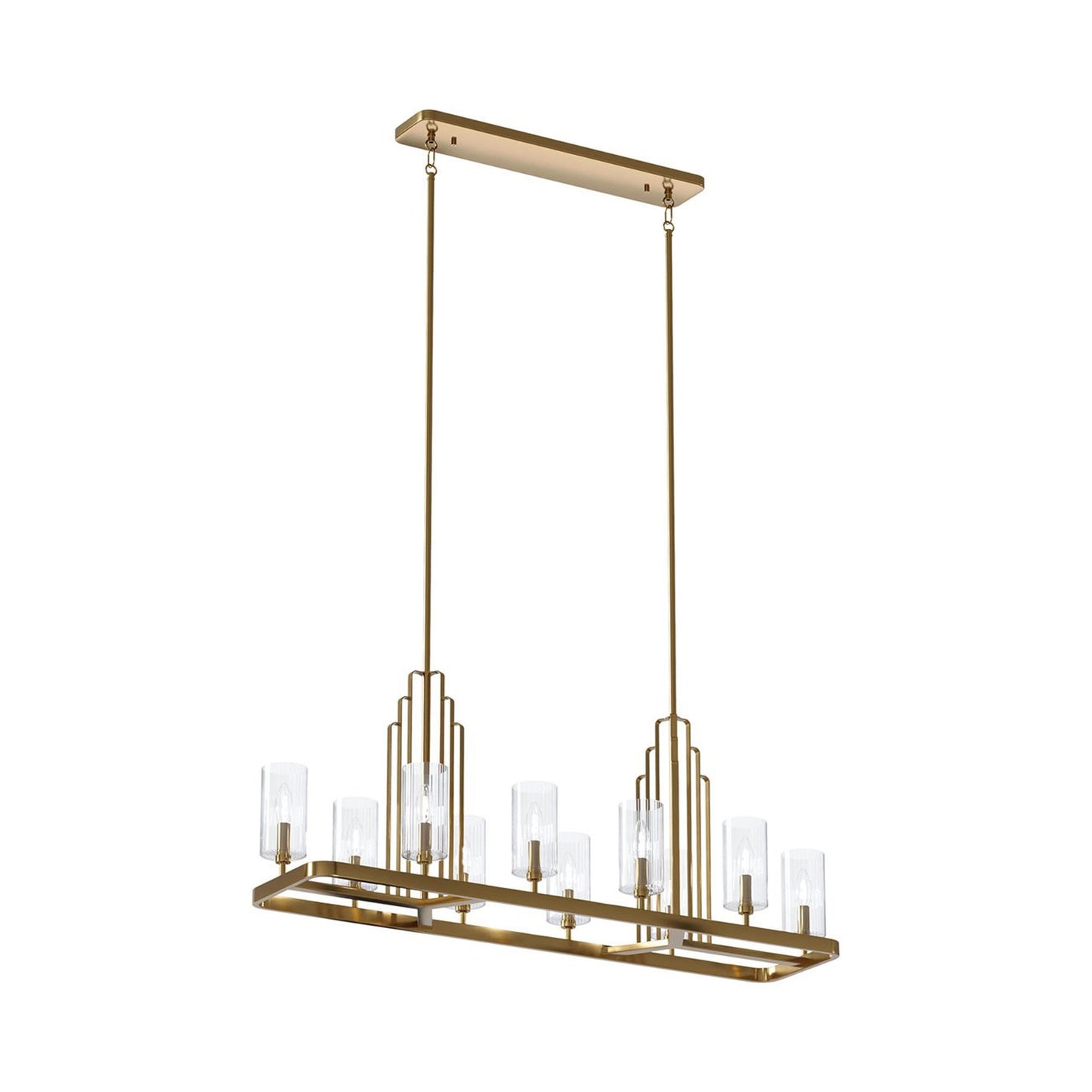 Kimrose Linear Pendant Light in Brushed Natural Brass.