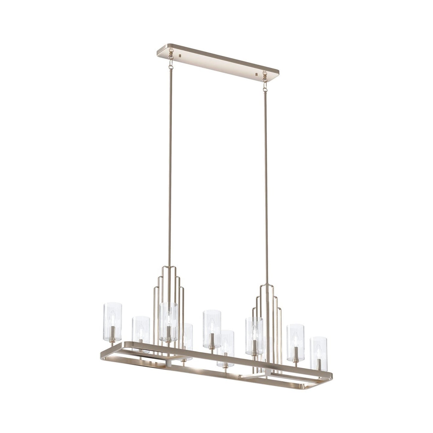 Kimrose Linear Pendant Light in Polished Nickel.