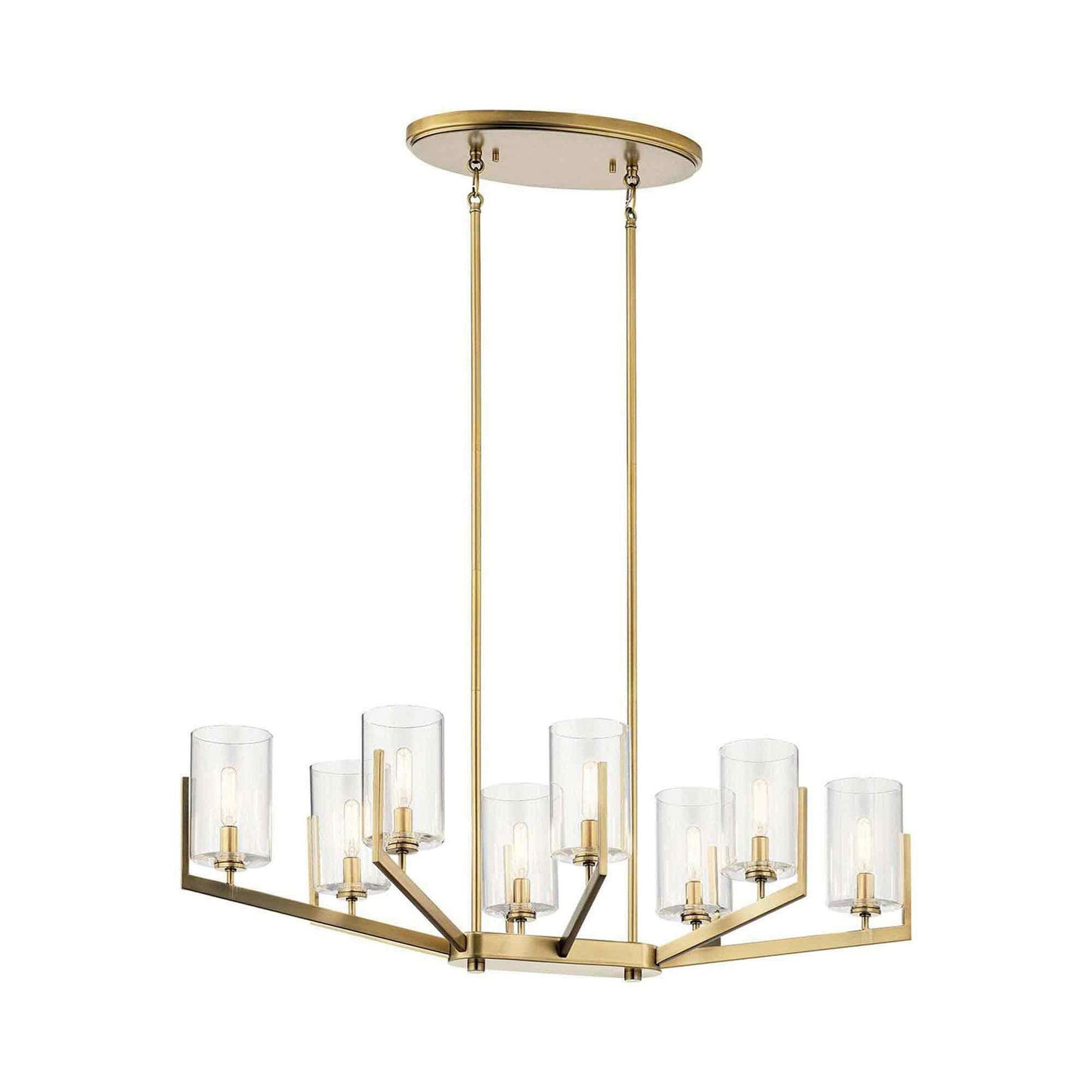 Nye Oval Chandelier in Brushed Natural Brass.