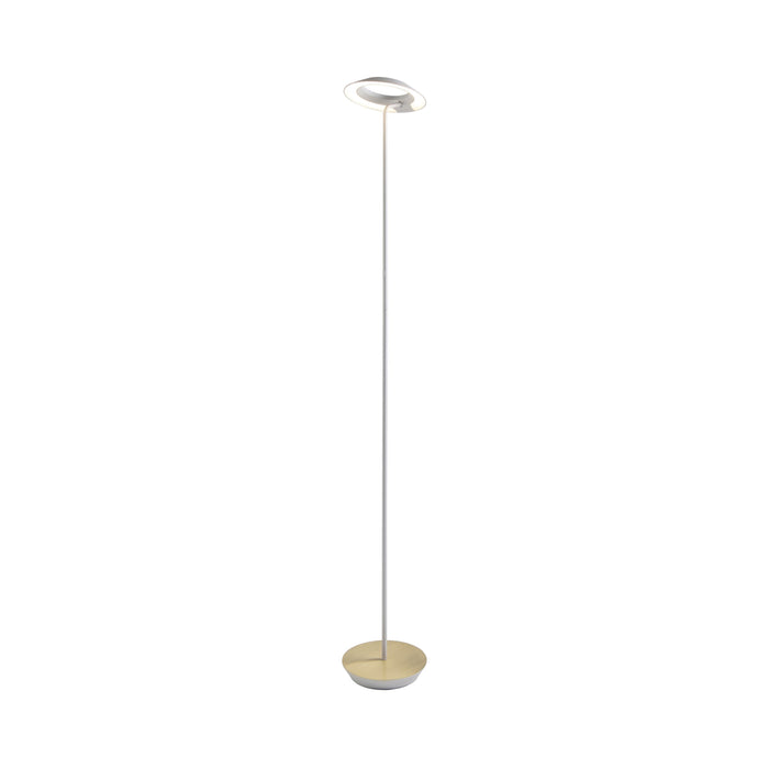 Royyo LED Floor Lamp in Matte White and Brushed Brass.