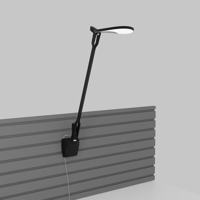 Splitty Pro LED Desk Lamp in Matte Black/Slatwall Mount.