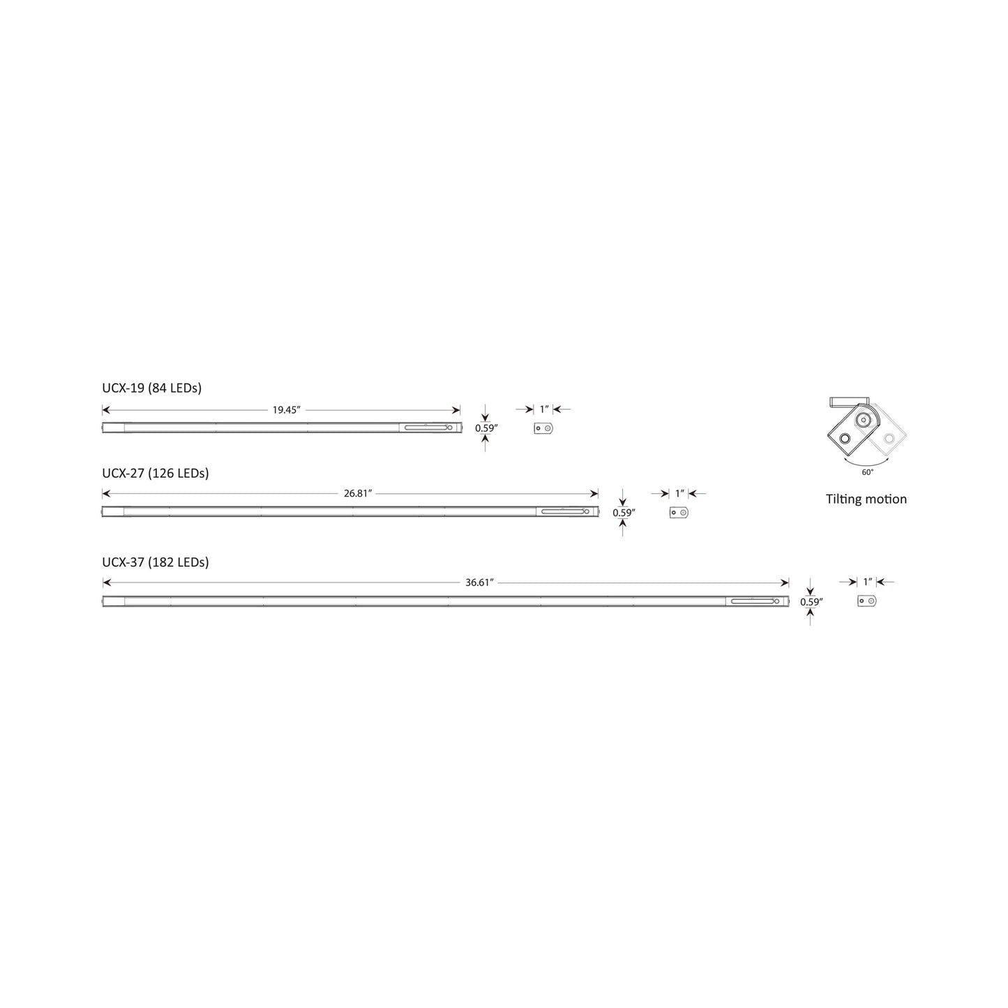 UCX Pro LED Undercabinet Light - line drawing.