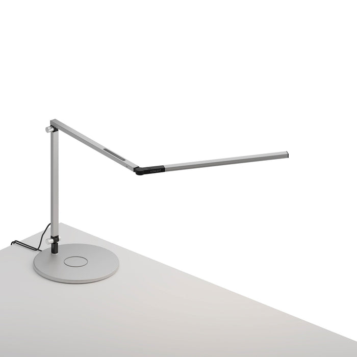 Z-Bar Mini LED Desk Lamp in Silver/Wireless Charging Qi Base.