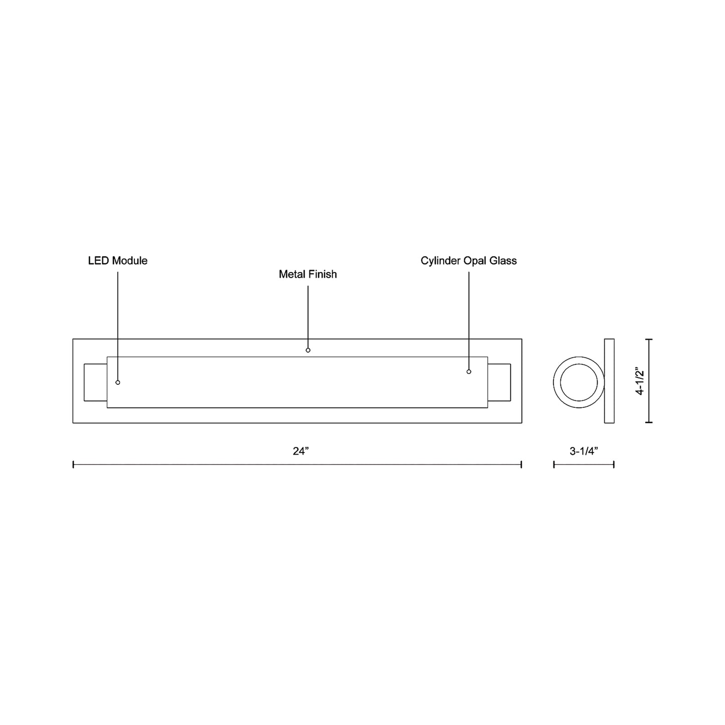 Charleston LED Bath Vanity Light - line drawing.