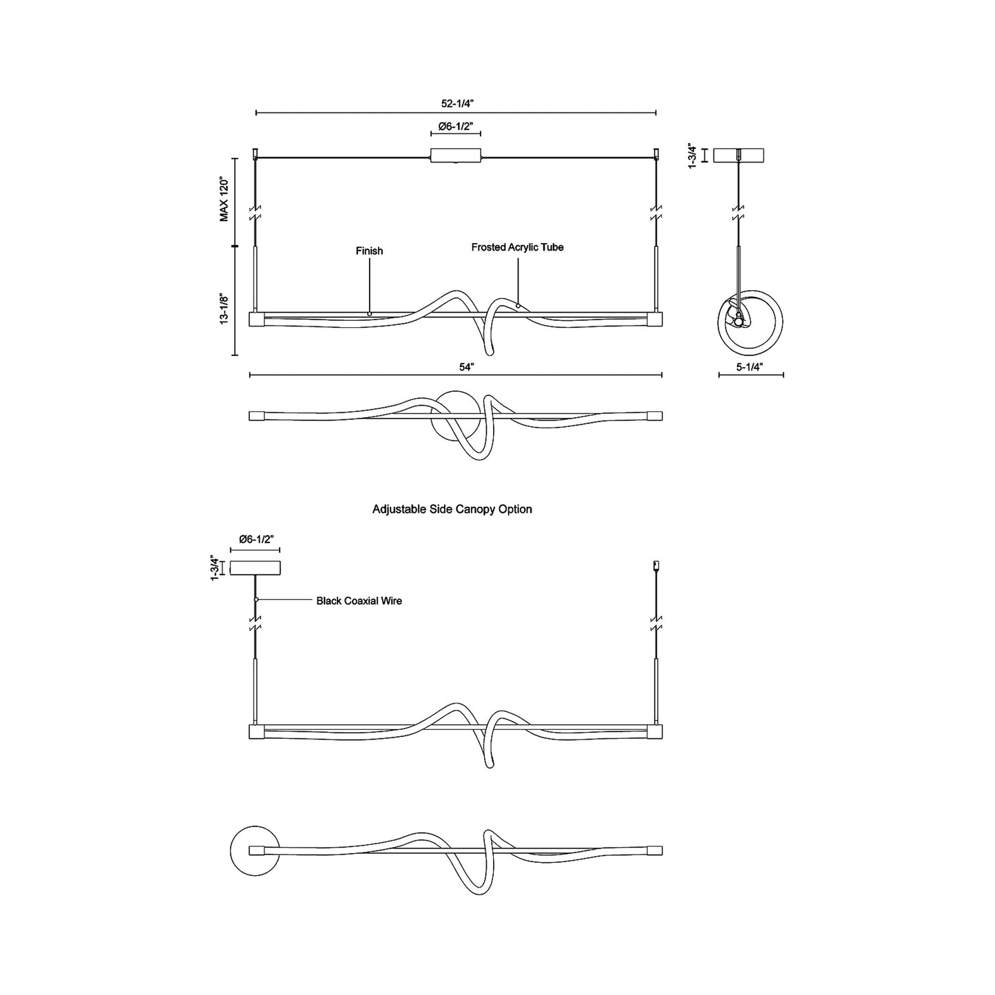 Cursive LED Linear Pendant Light - line drawing.
