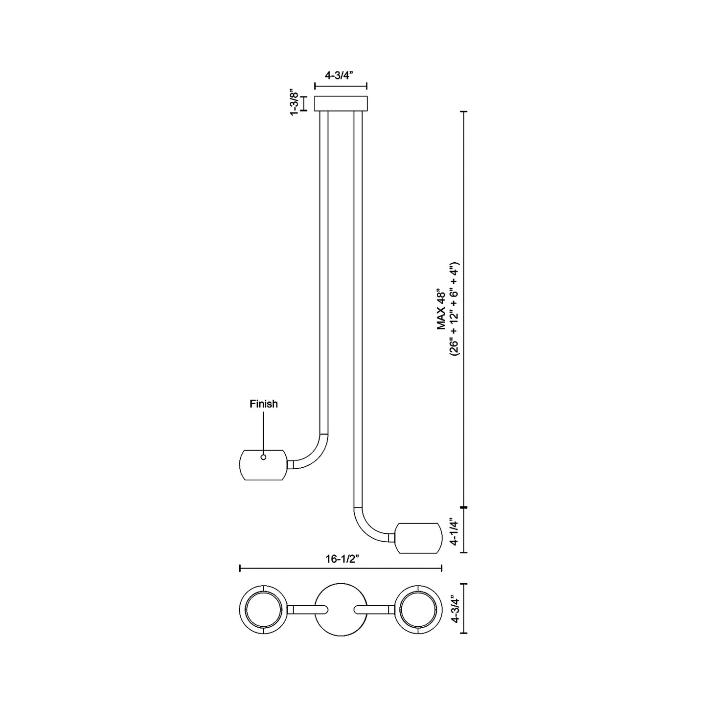 Flux Multi Light LED Pendant Light - line drawing.