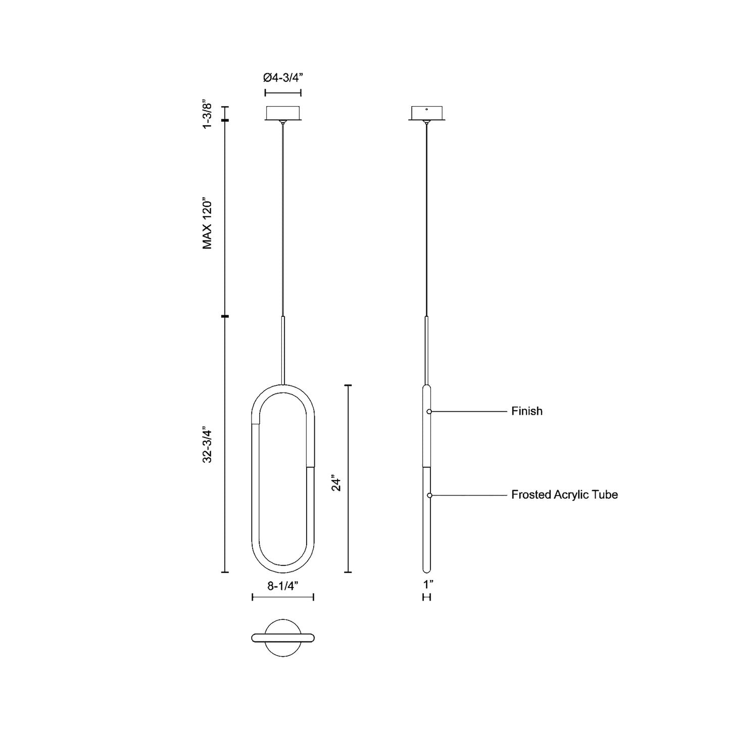 Huron LED Pendant Light - line drawing.