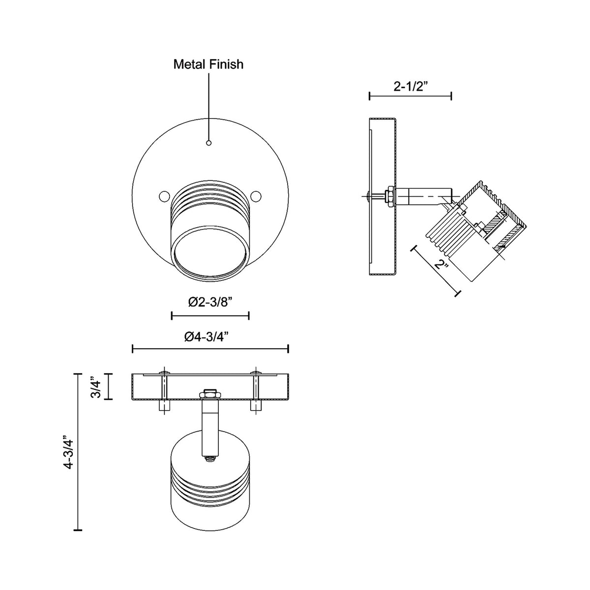 Lyra Single LED Track Kit - line drawing.