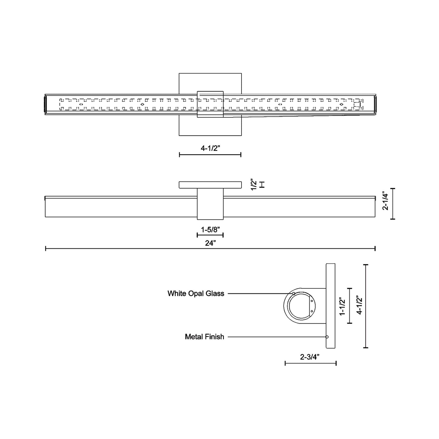 Mendocino LED Bath Vanity Wall Light - line drawing.
