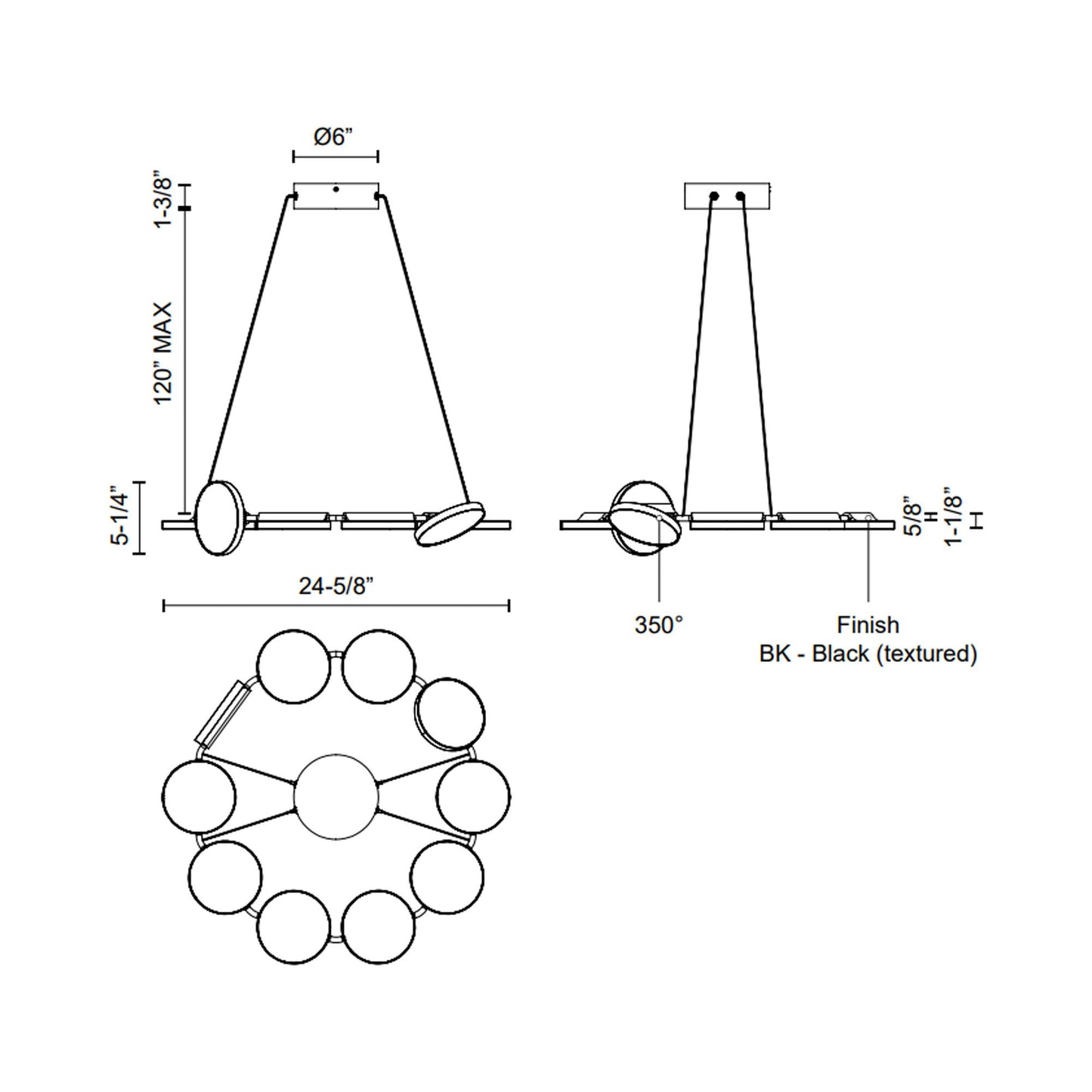 Novel LED Chandelier - line drawing.