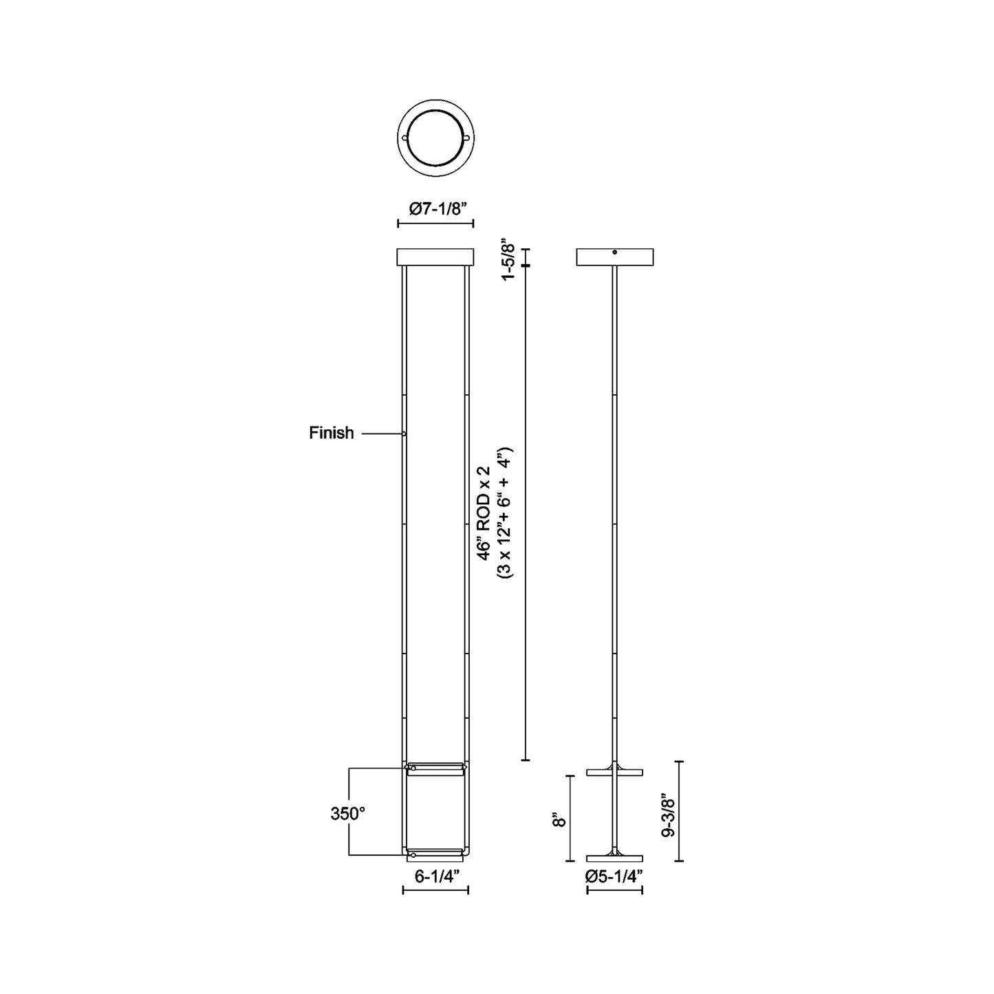 Novel LED Pendant Light - line drawing.