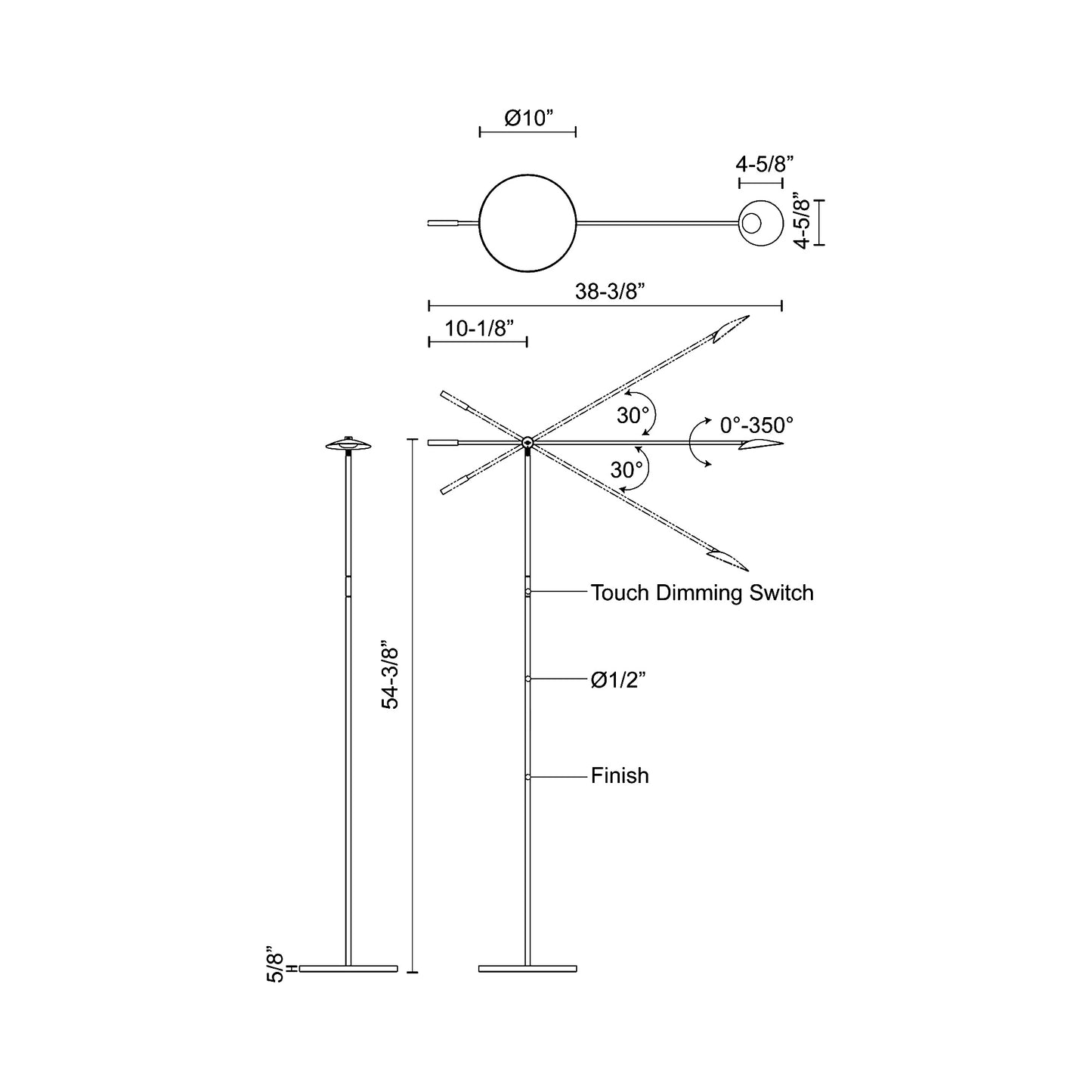 Rotaire LED Floor Lamp - line drawing.