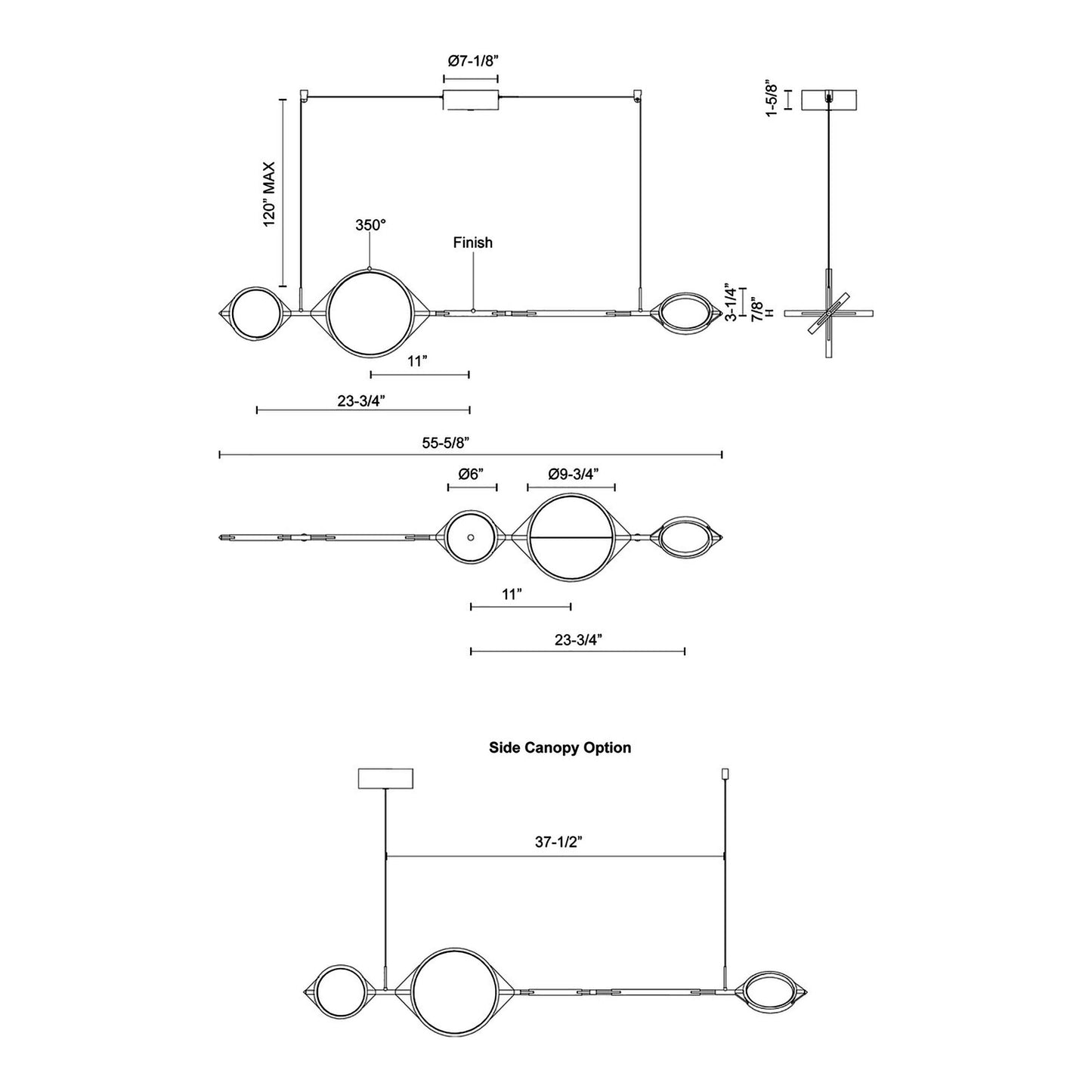 Serif LED Linear Pendant Light - line drawing.