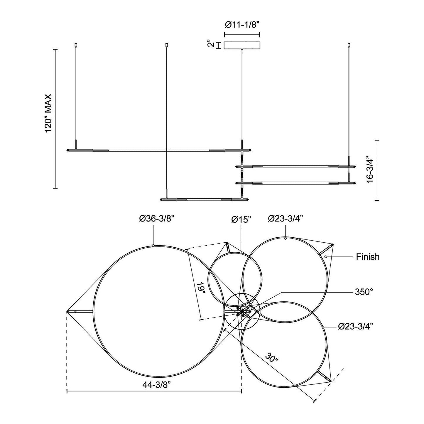 Serif LED Multi Light Pendant Light - line drawing.