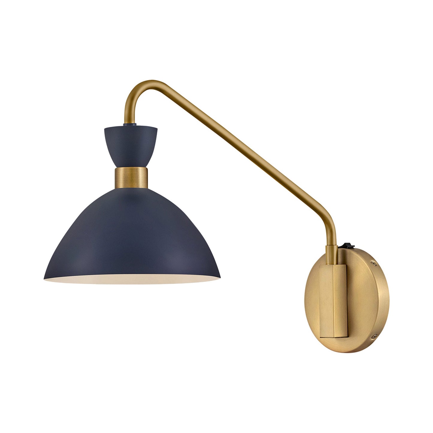 Simon Plug-In Wall Light in Matte Navy/Heritage Brass.