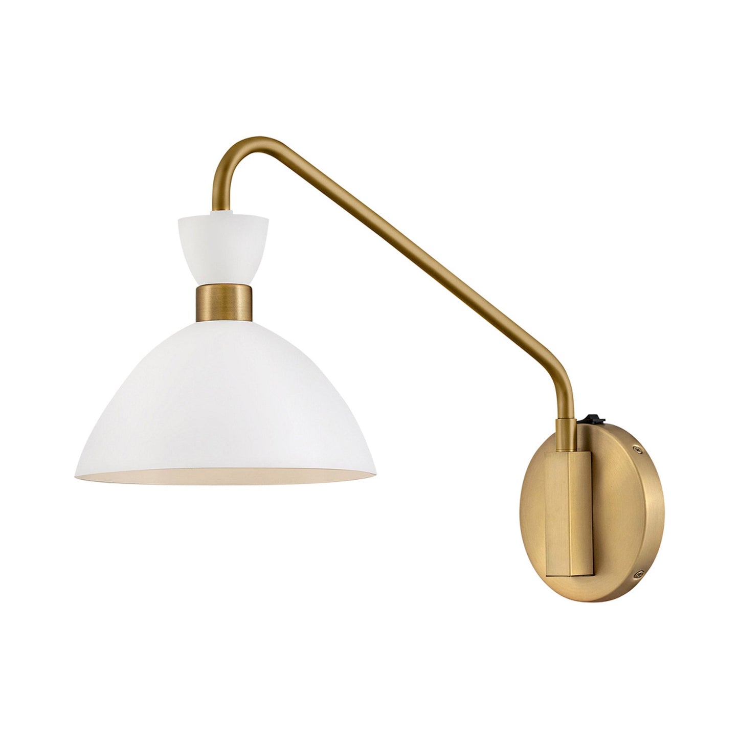 Simon Plug-In Wall Light in Matte White/Heritage Brass.