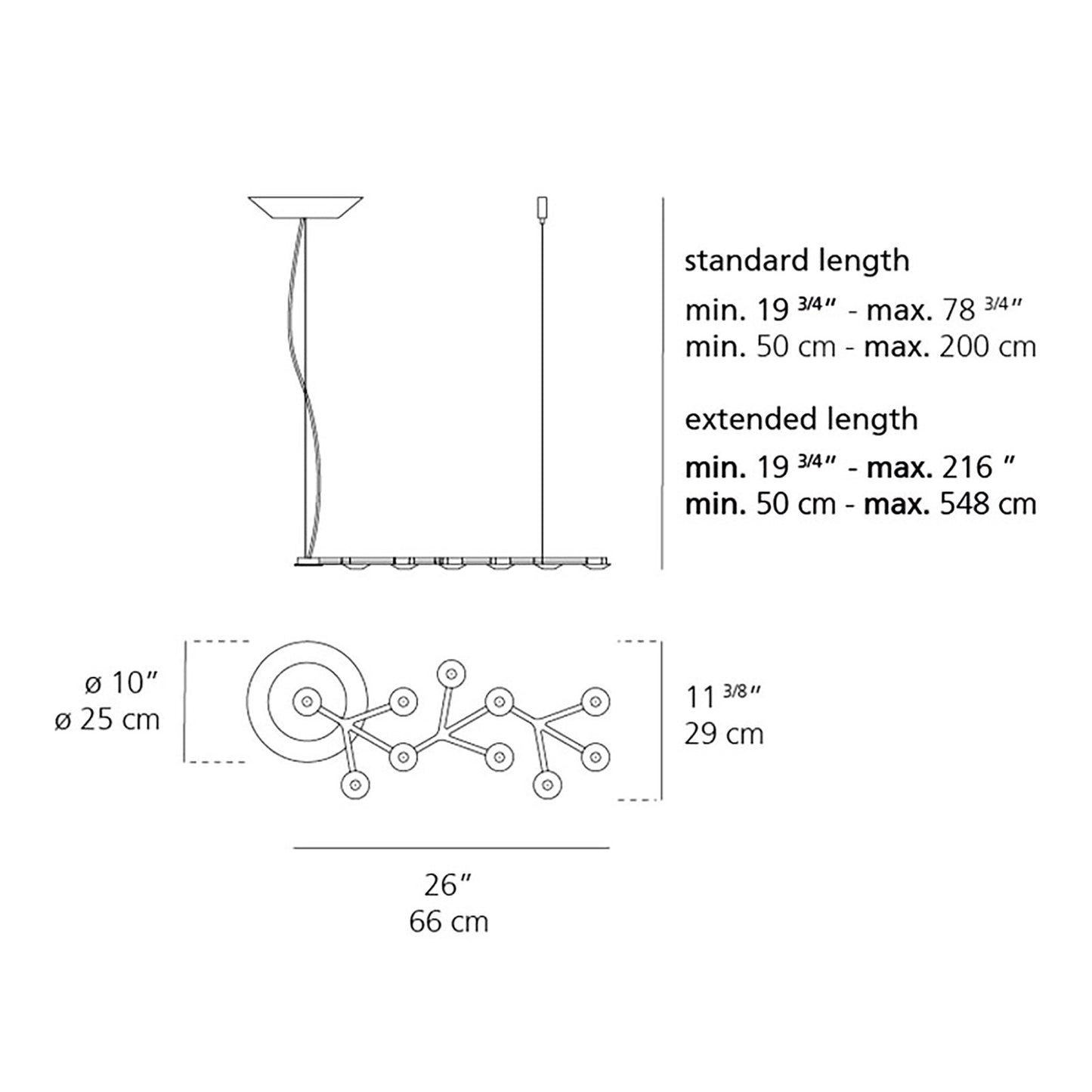LED Net 66 Linear Suspension Light - line drawing.