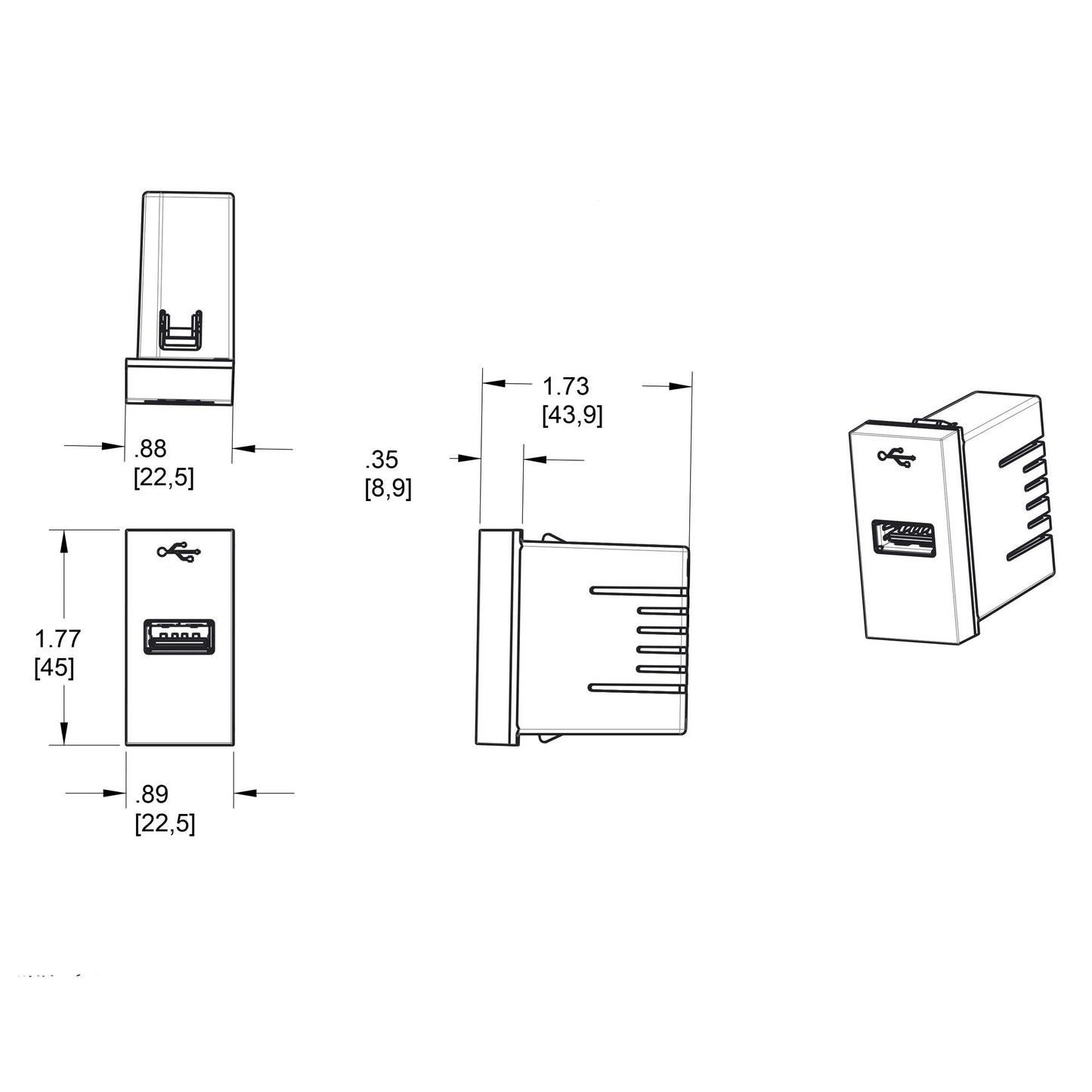 adorne® Half-Size Outlet - line drawing.