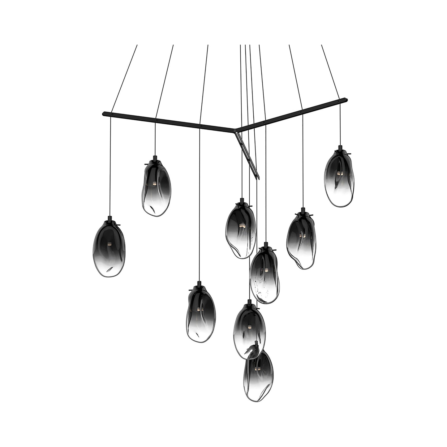 Liquid Tri-Spreader LED Pendant Light in Smoke Fade (9-Light).