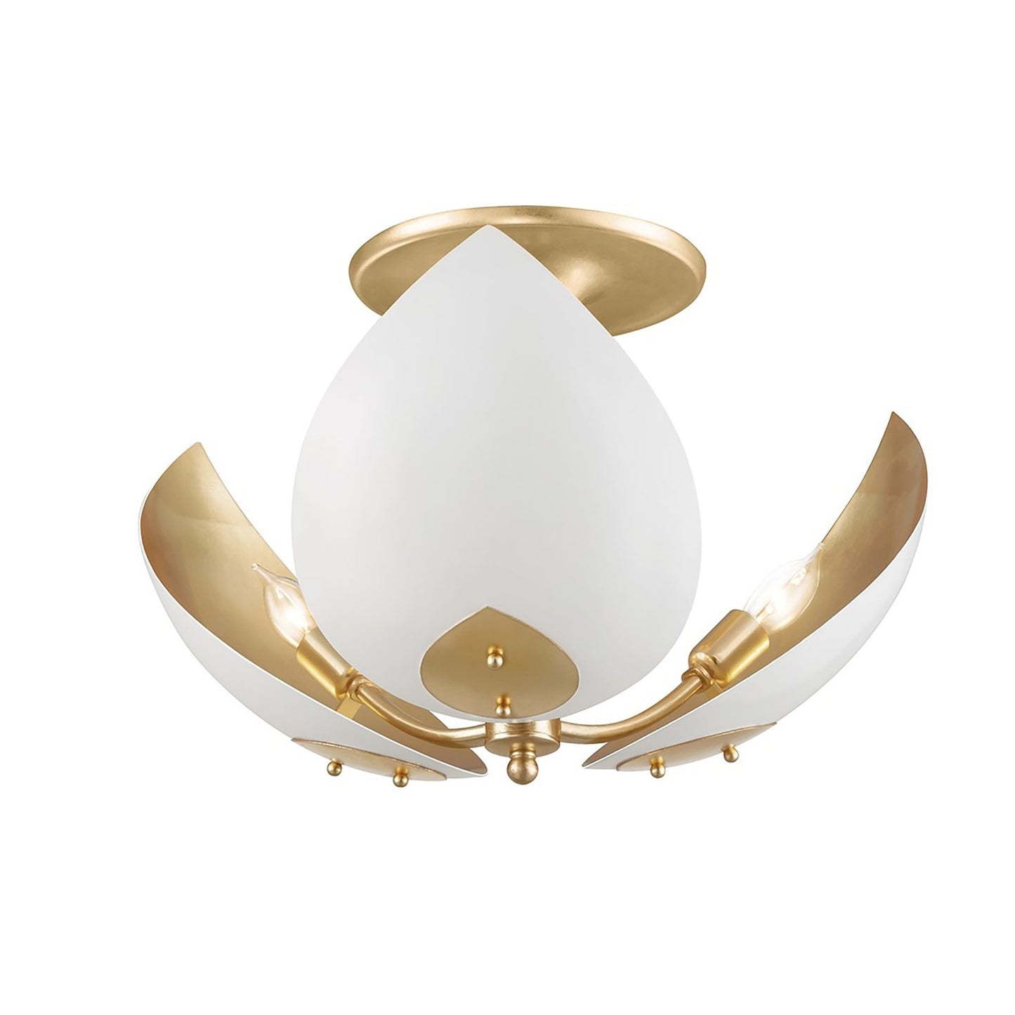 Lotus Semi Flush Mount Ceiling Light in Gold Leaf/White.