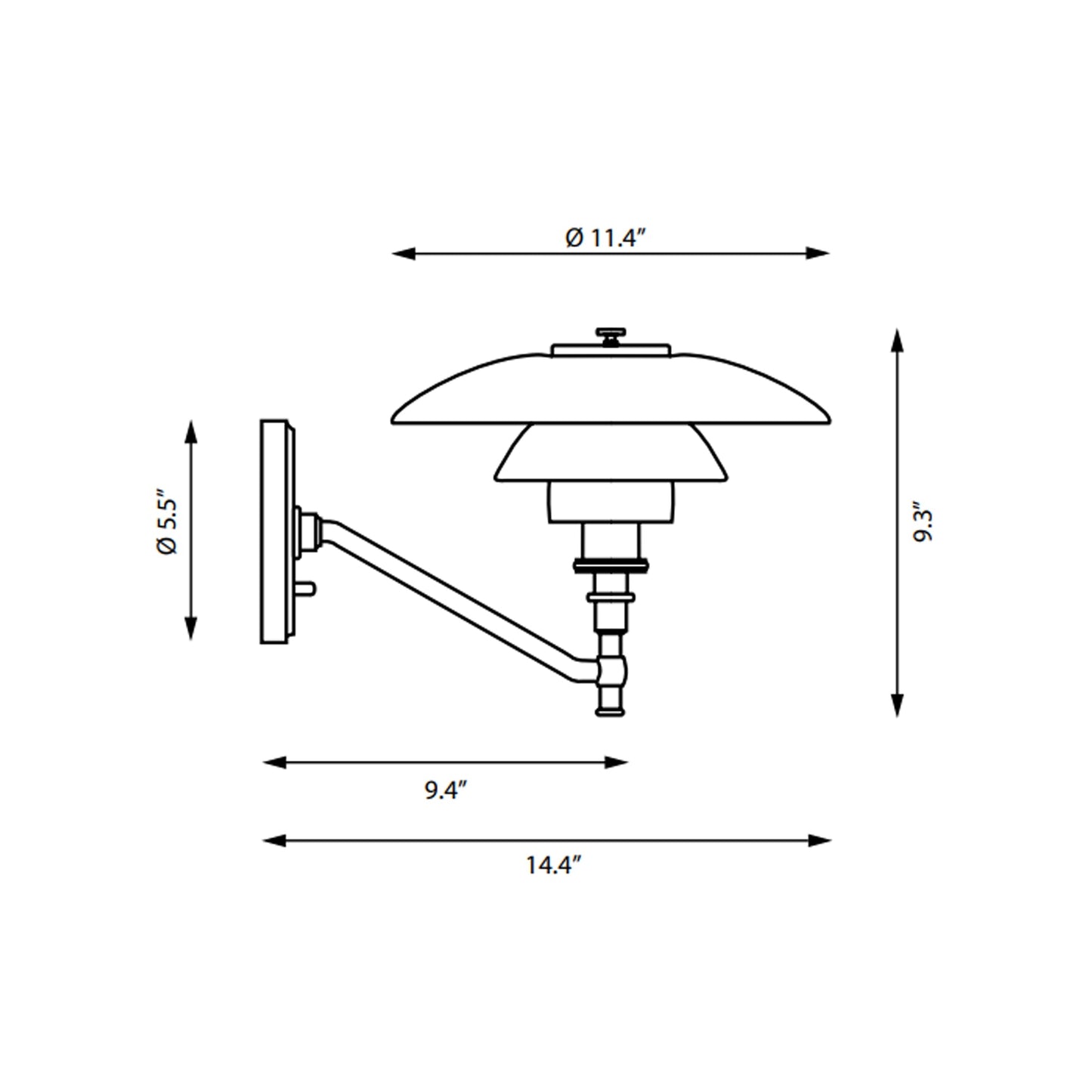 PH 2/1 Wall Light - line drawing.