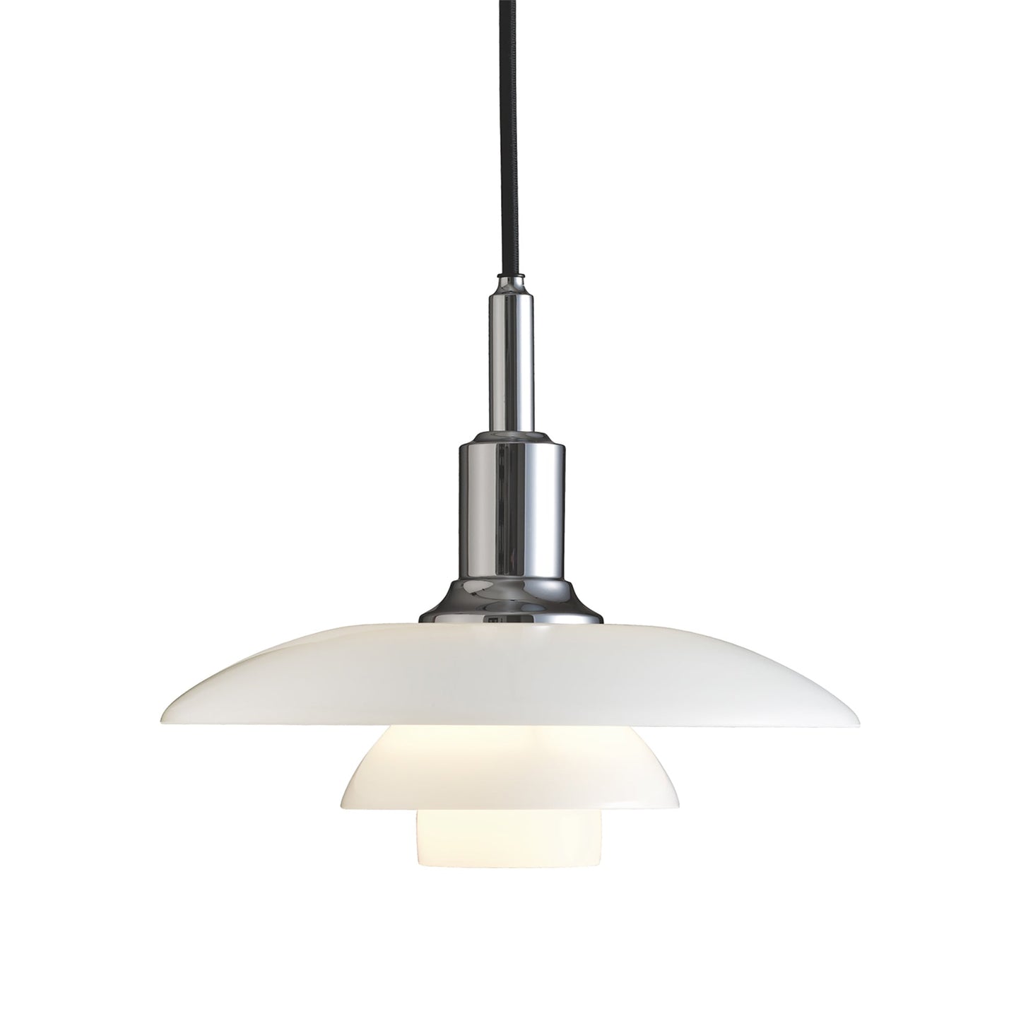 PH 3/2 Pendant Light in High Lustre Chrome Plated.
