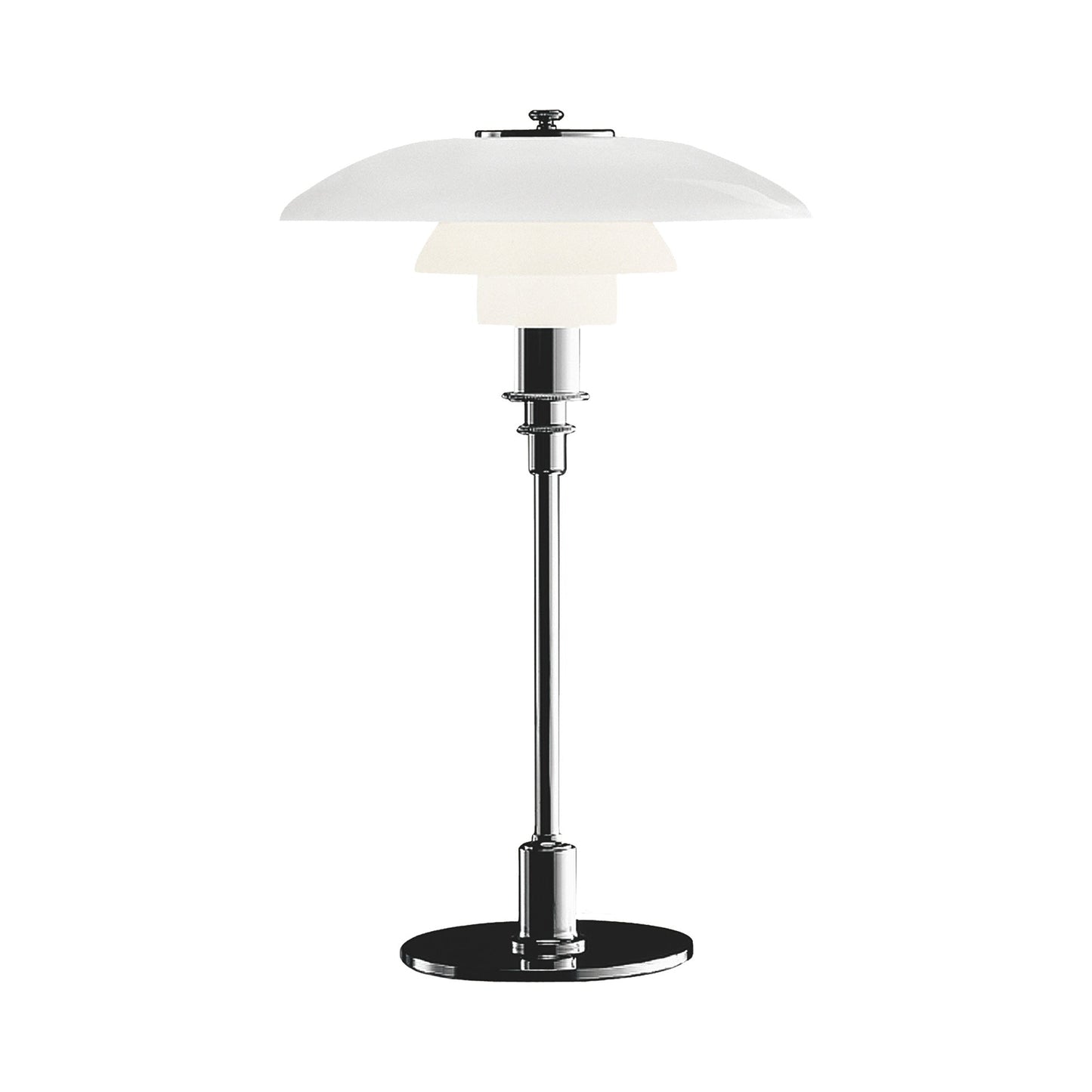 PH 3/2 Table Lamp in High Lustre Chrome Plated/Opal White.