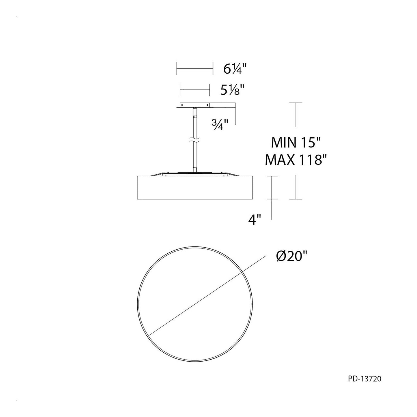 Manhattan LED Pendant Light - line drawing.