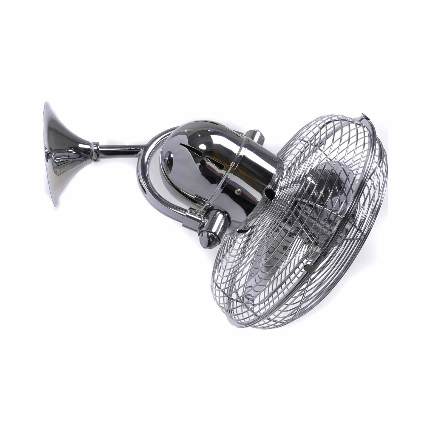 Kaye Wall Fan in Detail in Polished Chrome.
