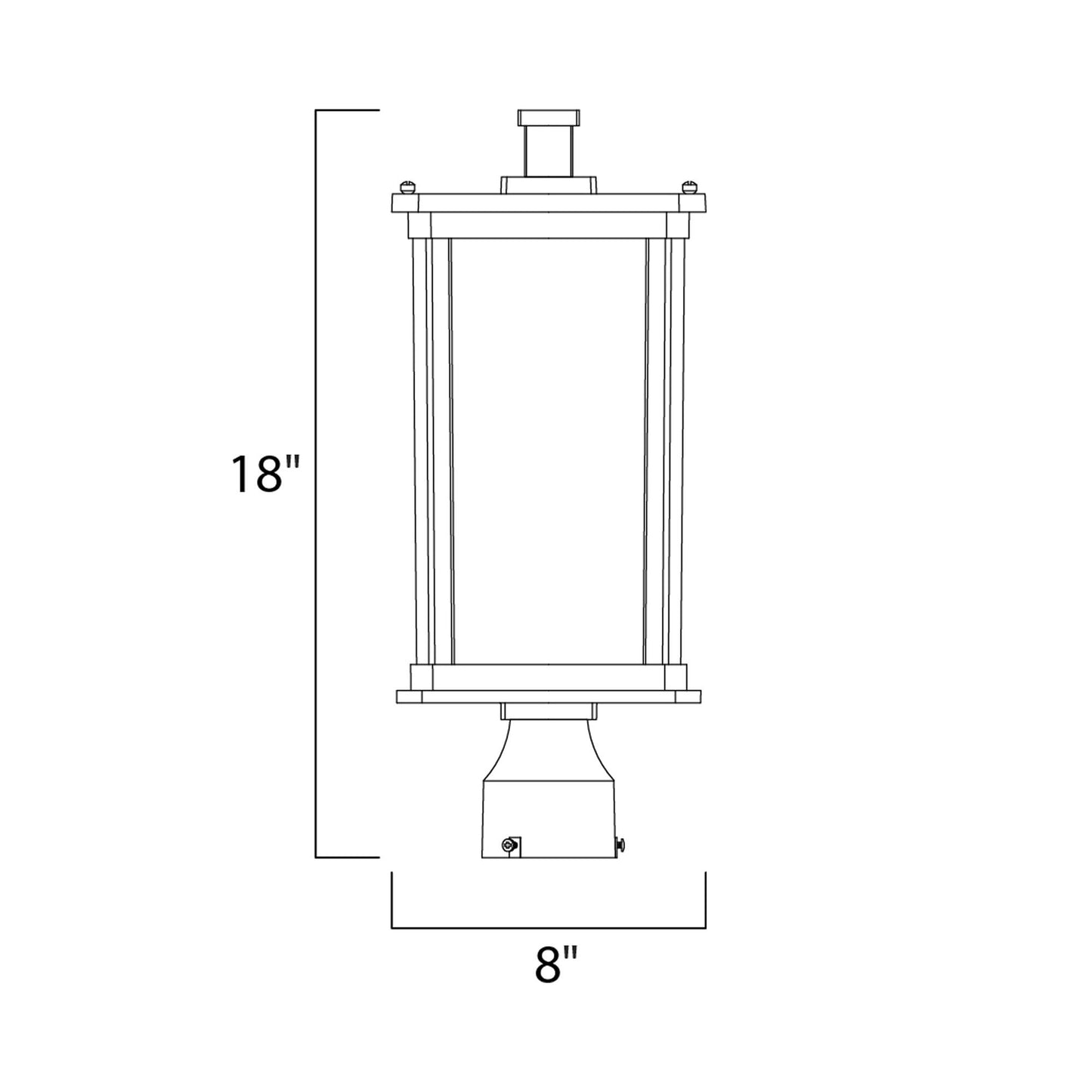 Bungalow Outdoor Post Light - line drawing.
