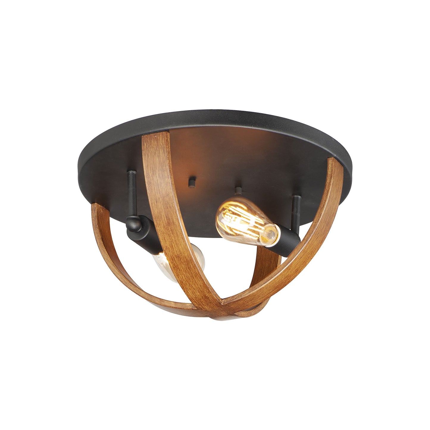 Compass Flush Mount Ceiling Light in Antique Pecan/Black.