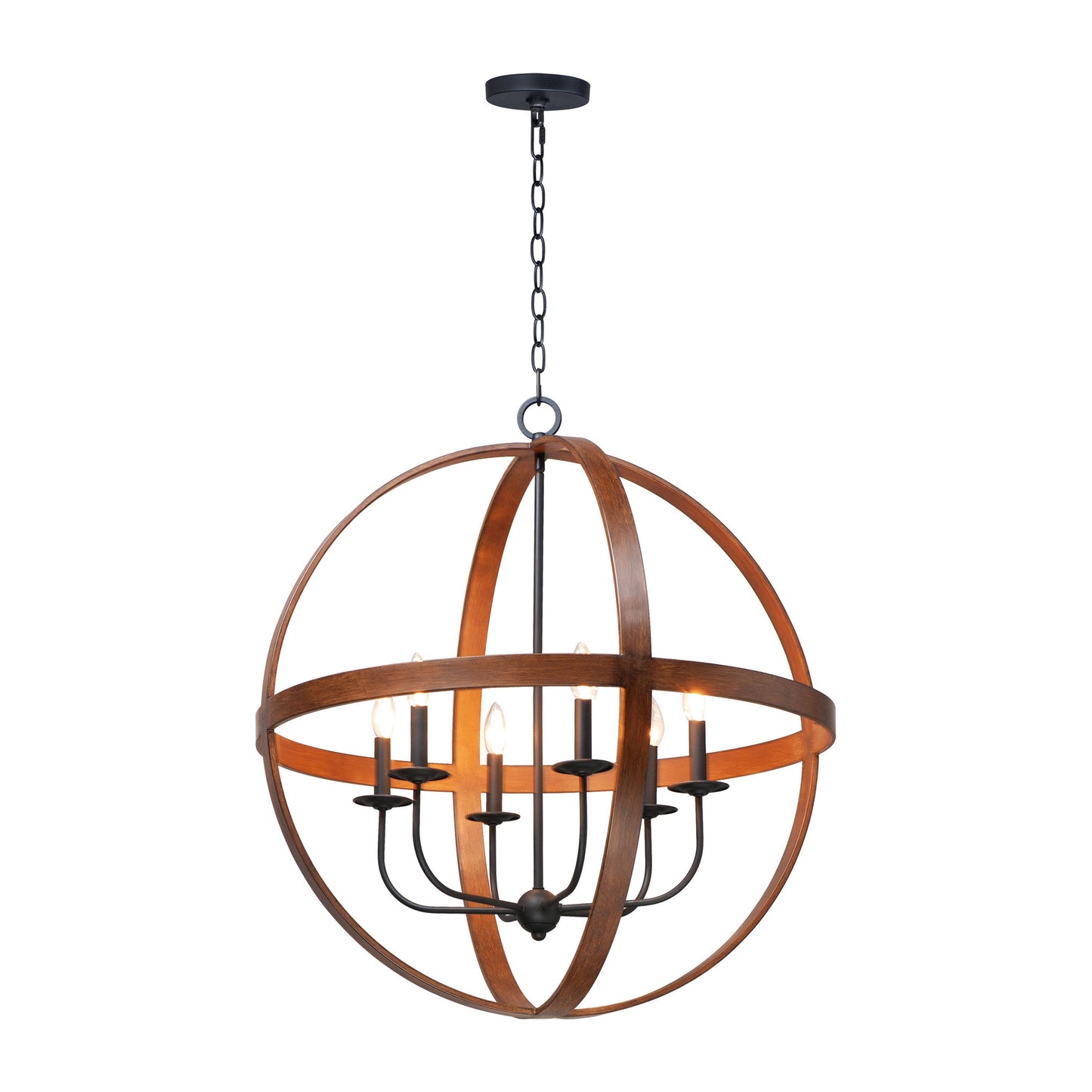 Compass Pendant Light in 6-Light/Antique Pecan/Black.