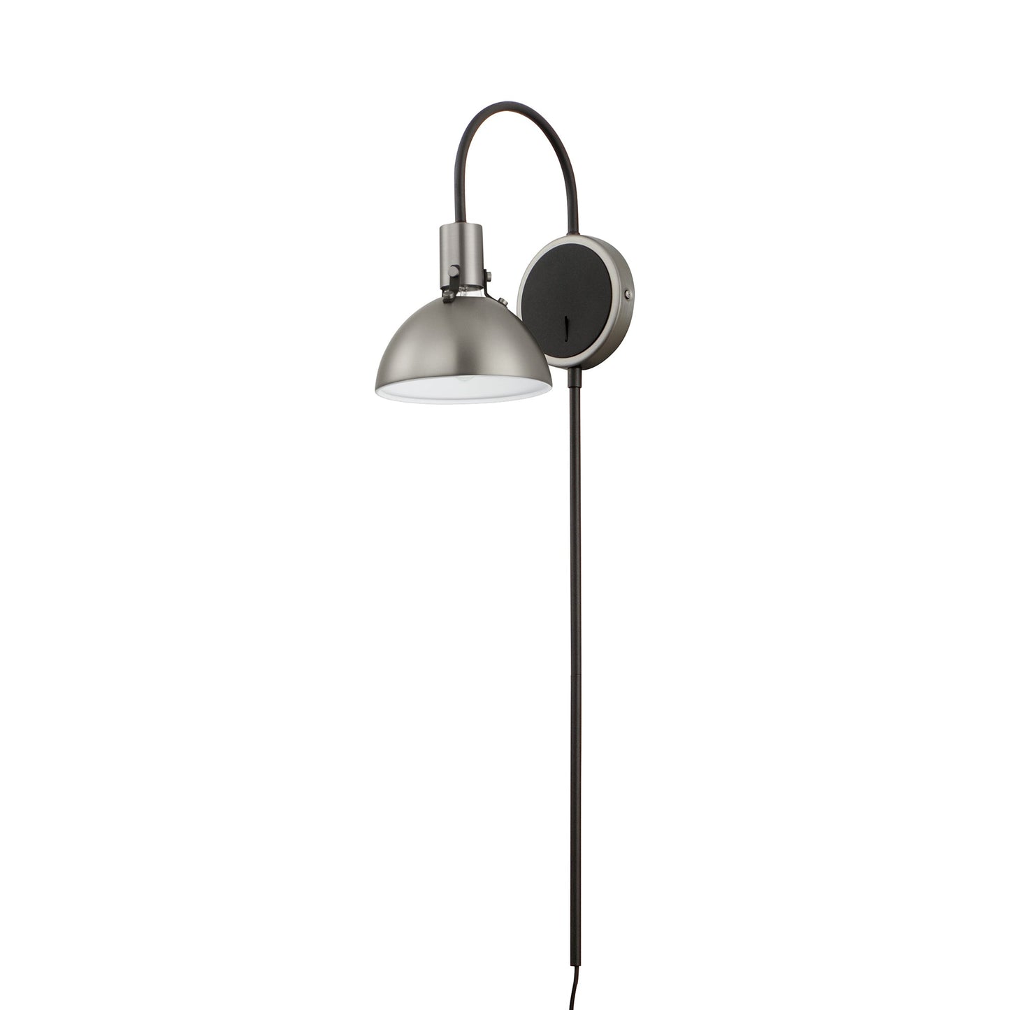 Dawn Plug-In Wall Light in Satin Nickel.