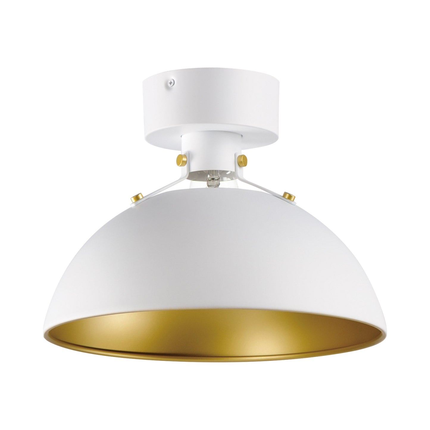 Dawn Semi Flush Mount Ceiling Light in White/Satin Brass.