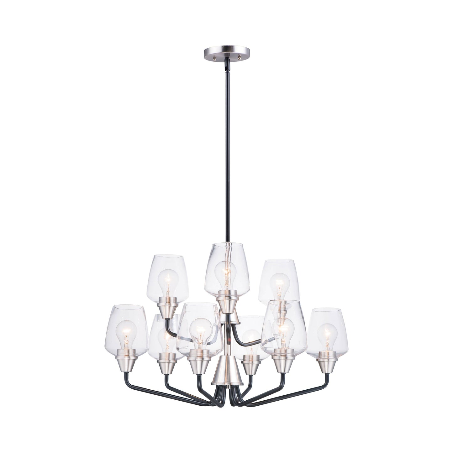 Goblet Multi Tier Chandelier in Black/Satin Nickel.