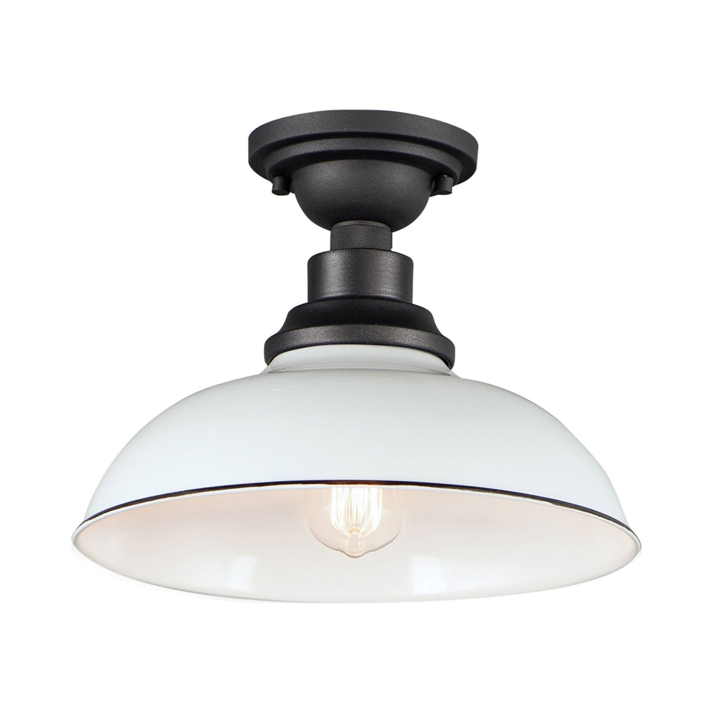 Granville Outdoor Flush Mount Ceiling Light in White/Black.