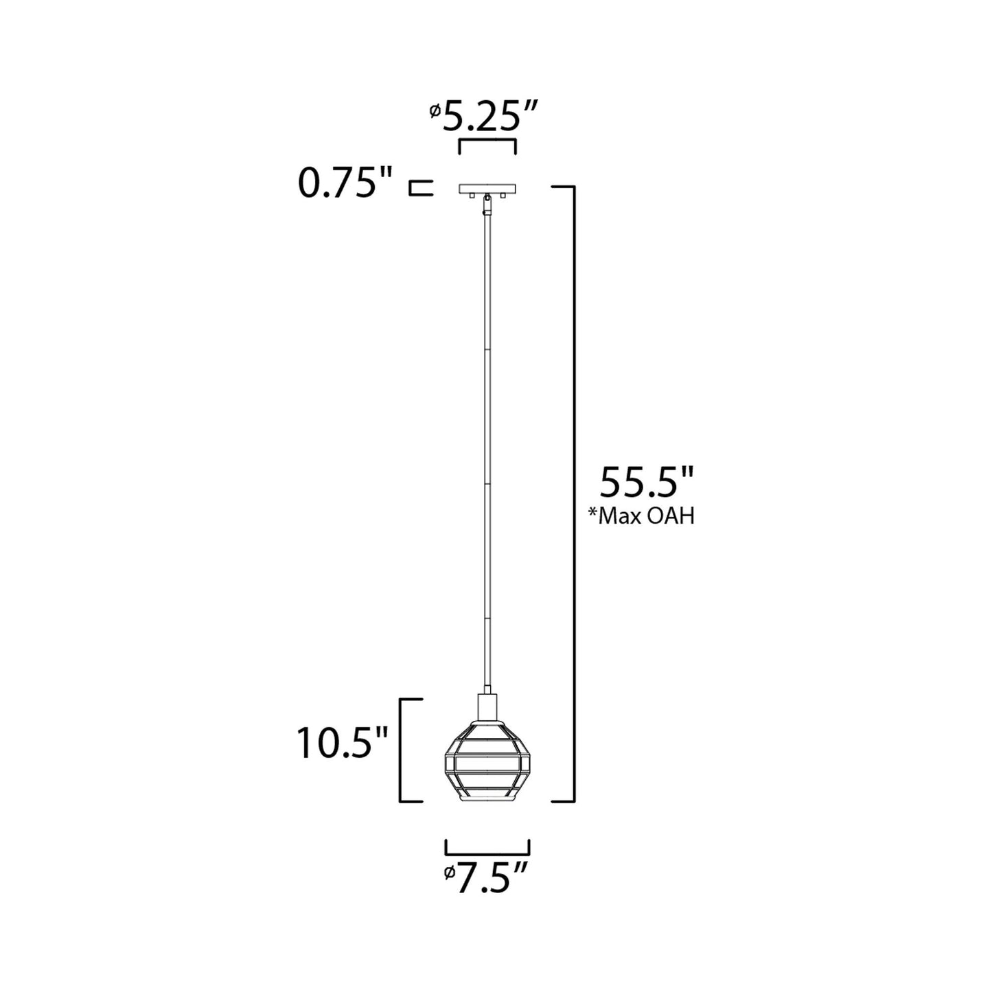 Heirloom Mini Pendant Light - line drawing.