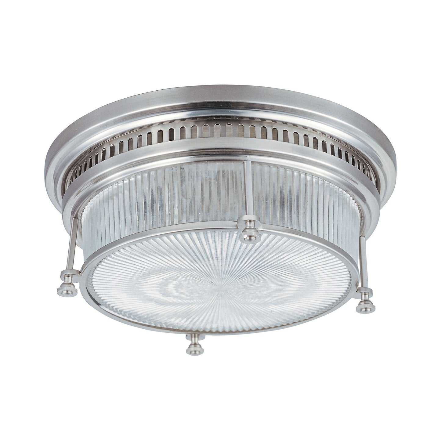 Hi-Bay Flush Mount Ceiling Light in Satin Nickel.