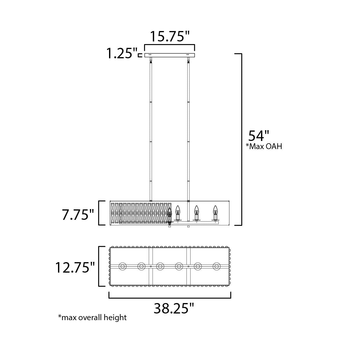 Madeline Linear Suspension Light - line drawing.