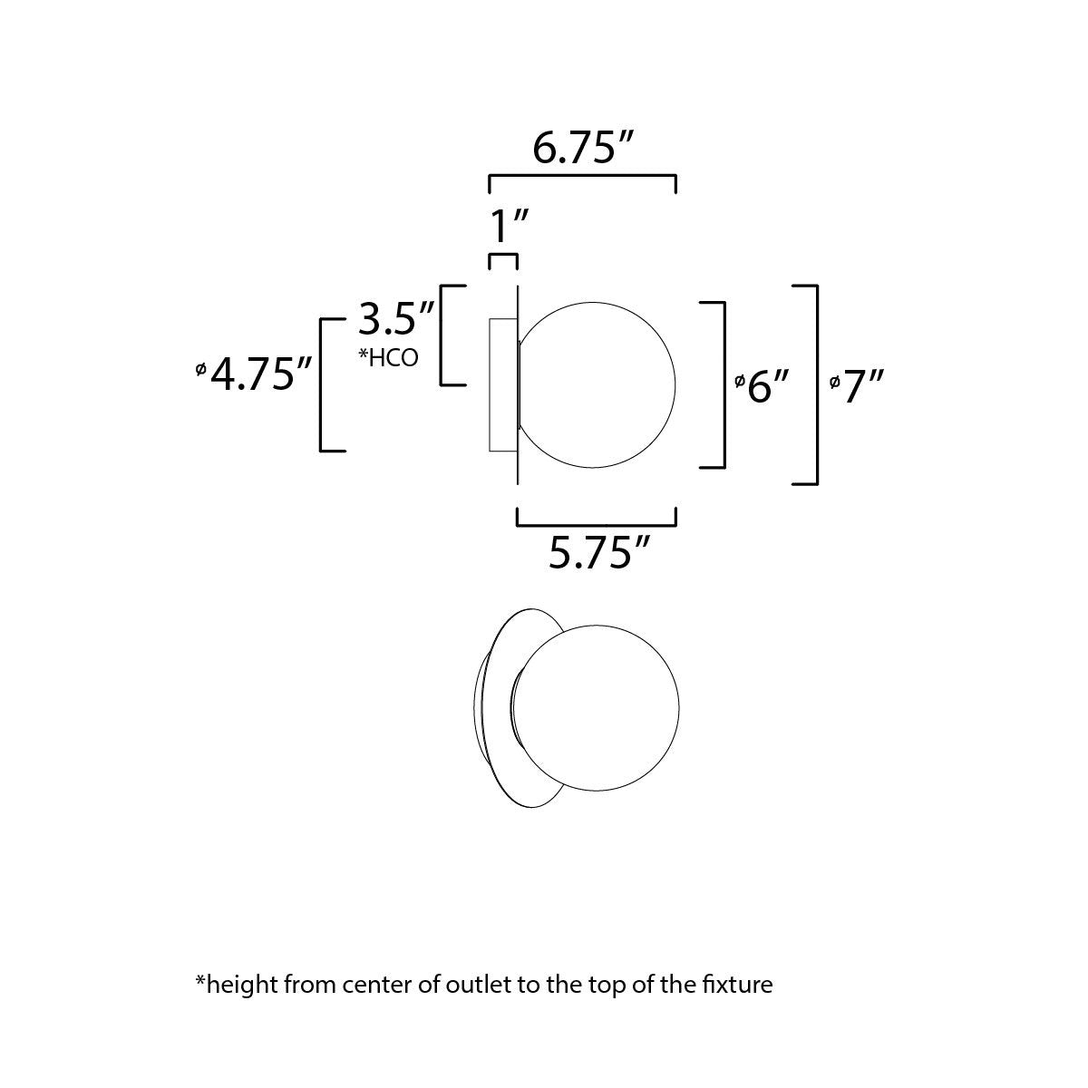Vesper Omni Wall Light - line drawing.