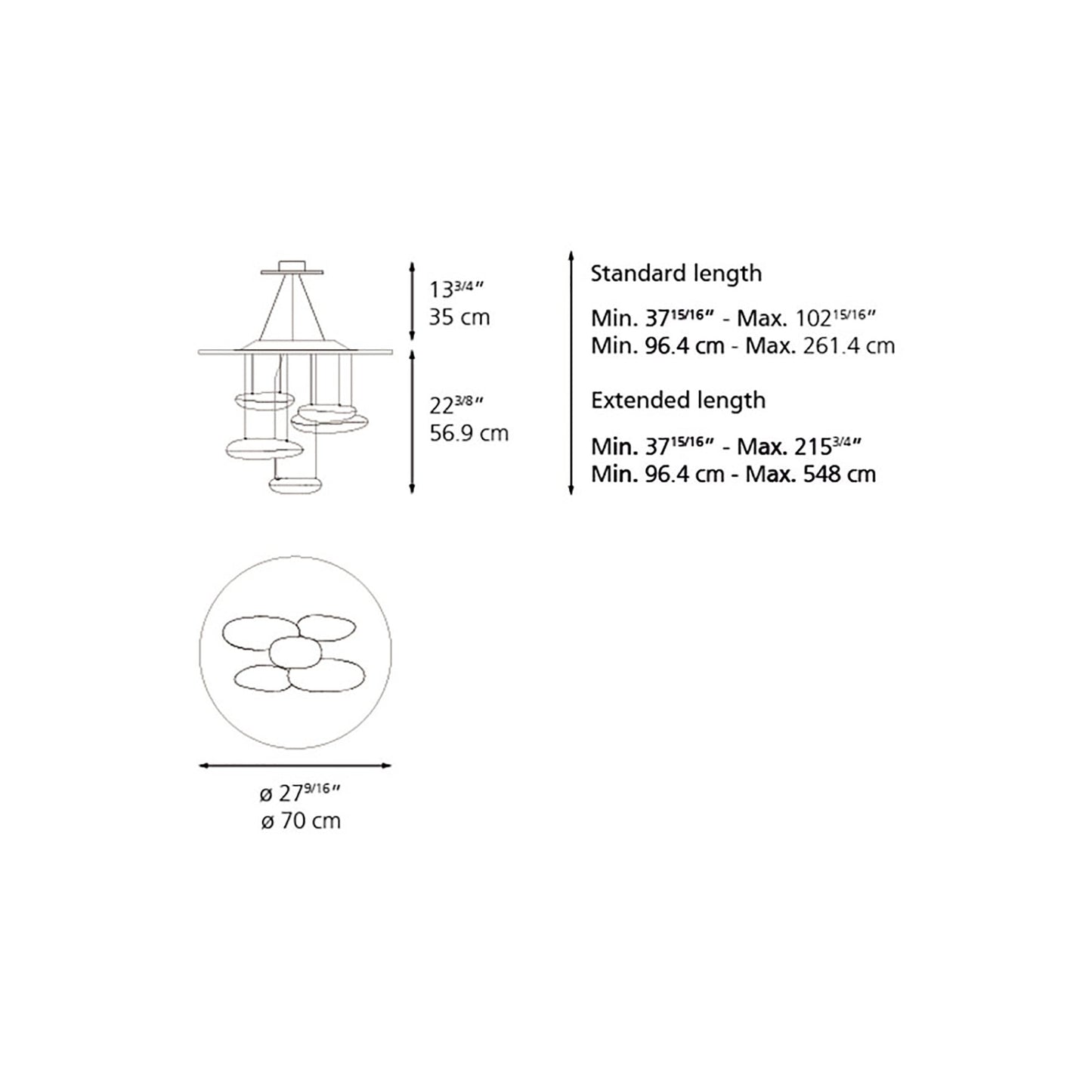 Mercury Mini LED Suspension Light - line drawing.