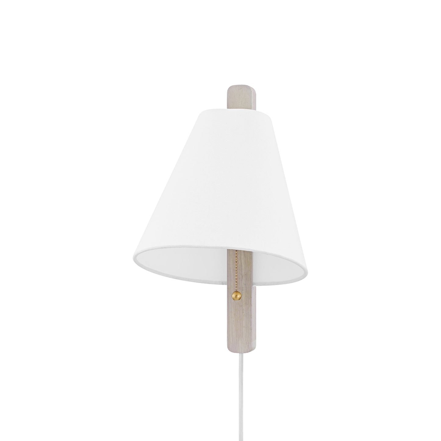 Ellen Plug-In Wall Light in Aged Brass/Wood Whitewash Ash.