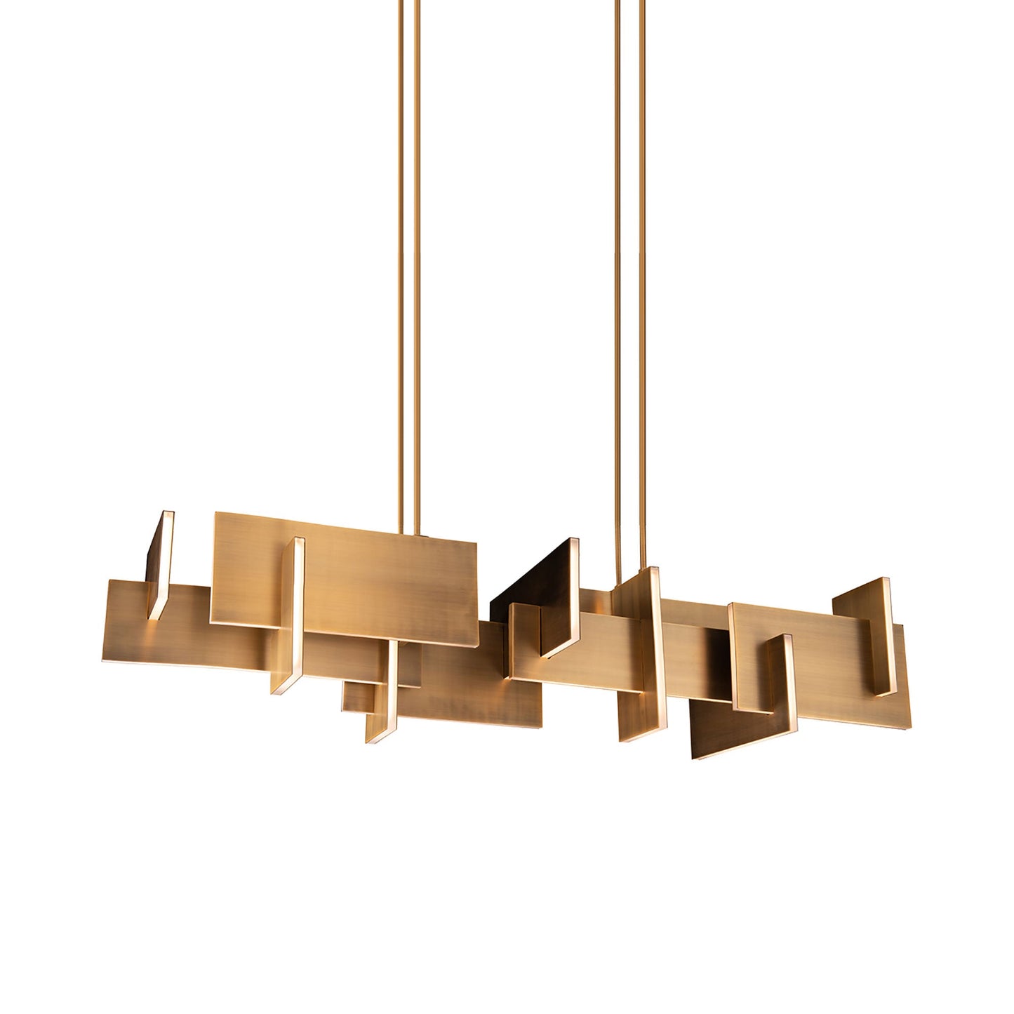 Amari Linear LED Pendant Light in Aged Brass.