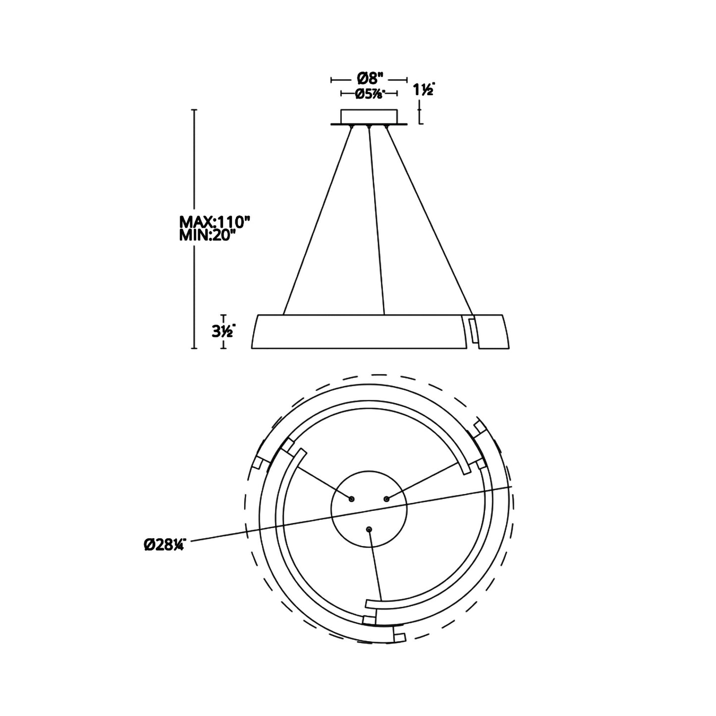 Battlestar LED Chandelier - line drawing.
