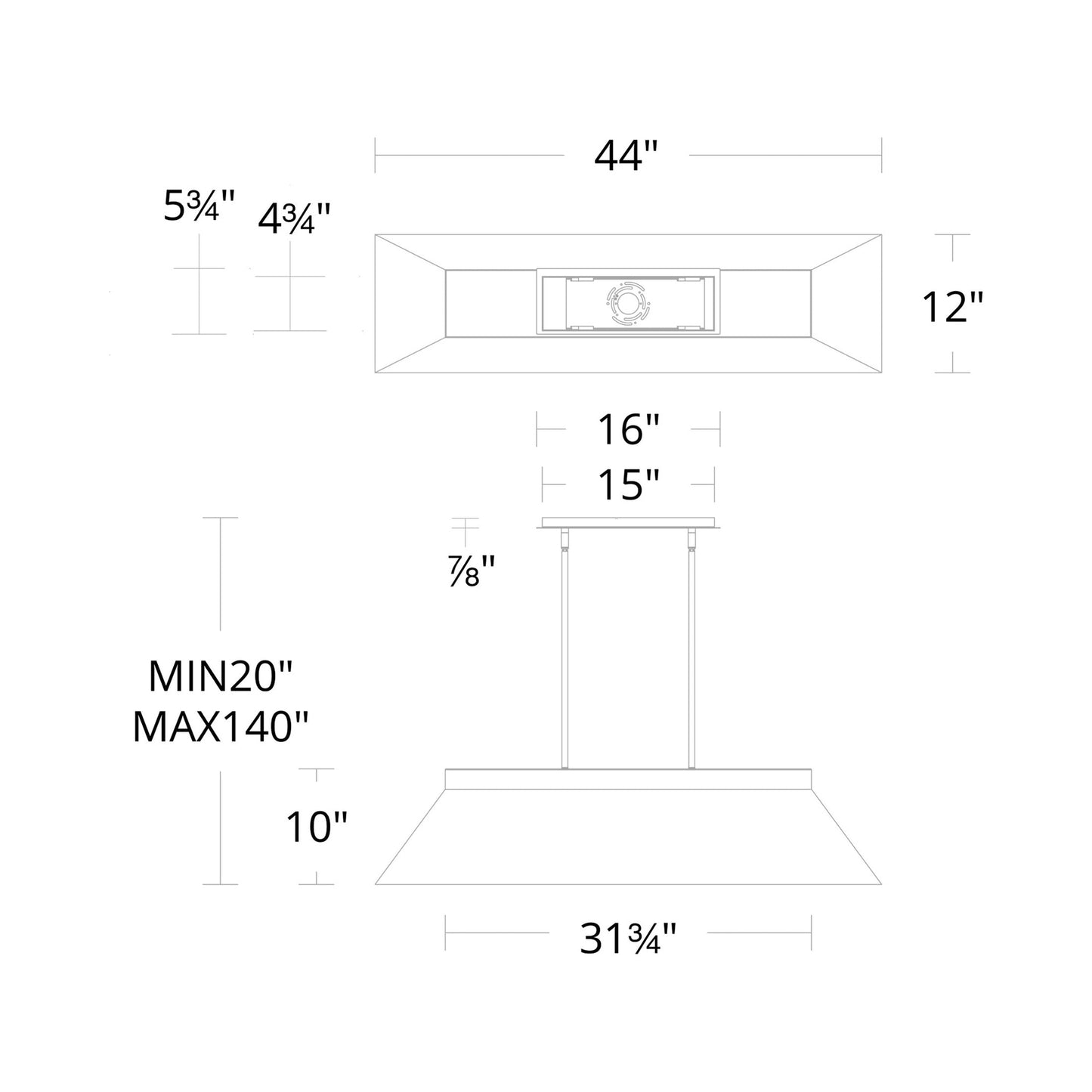 Bentley LED Linear Pendant Light - line drawing.