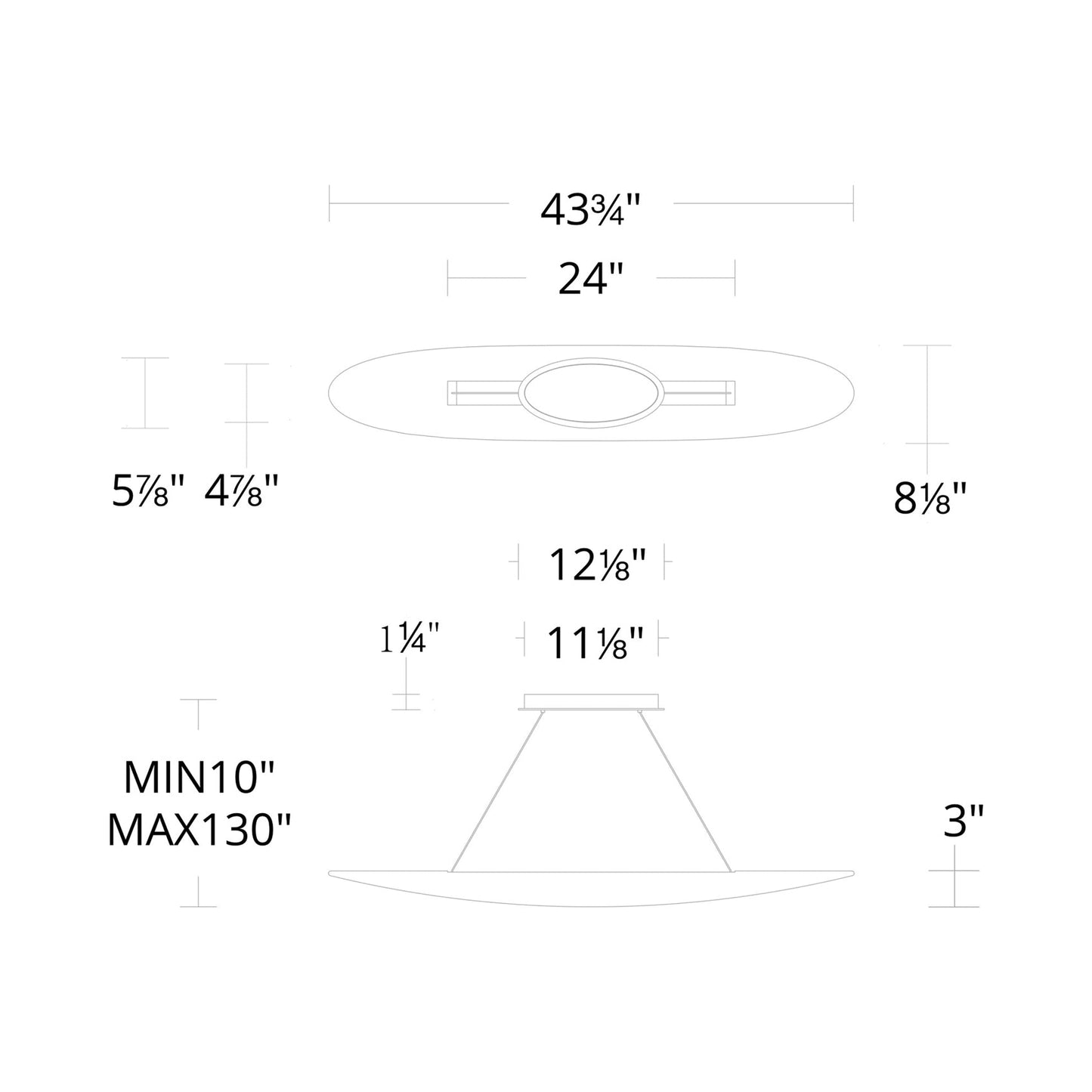 Black Jack LED Linear Pendant Light - line drawing.